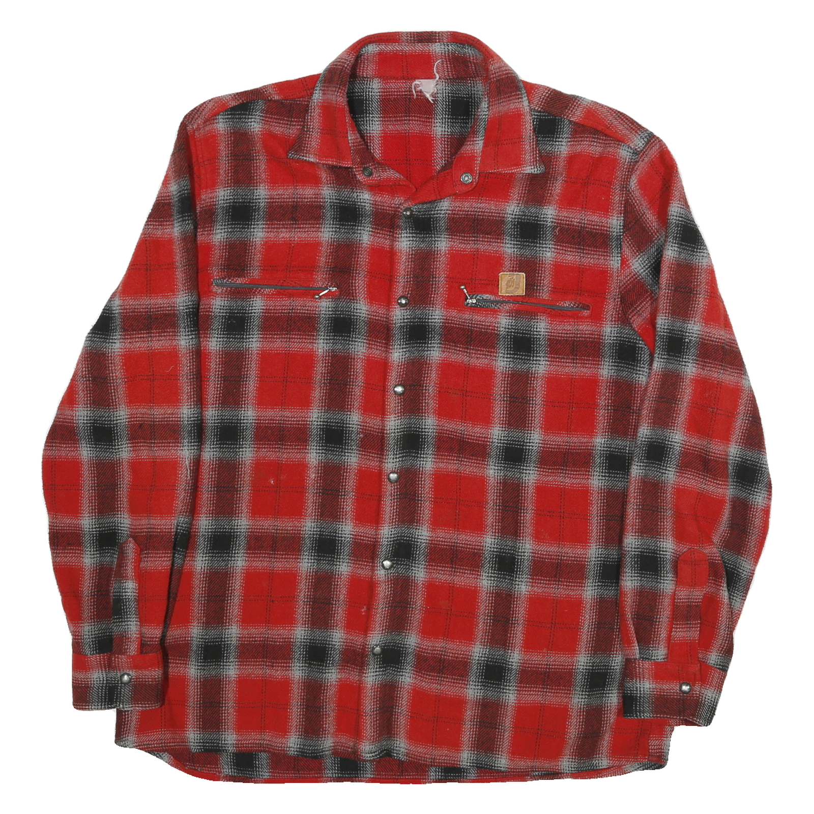 Mens Red & Black Checked Long Sleeve Shirt L Zipper Pockets Polyester Blend Refurbished - N/A refurbished available on Cerqular