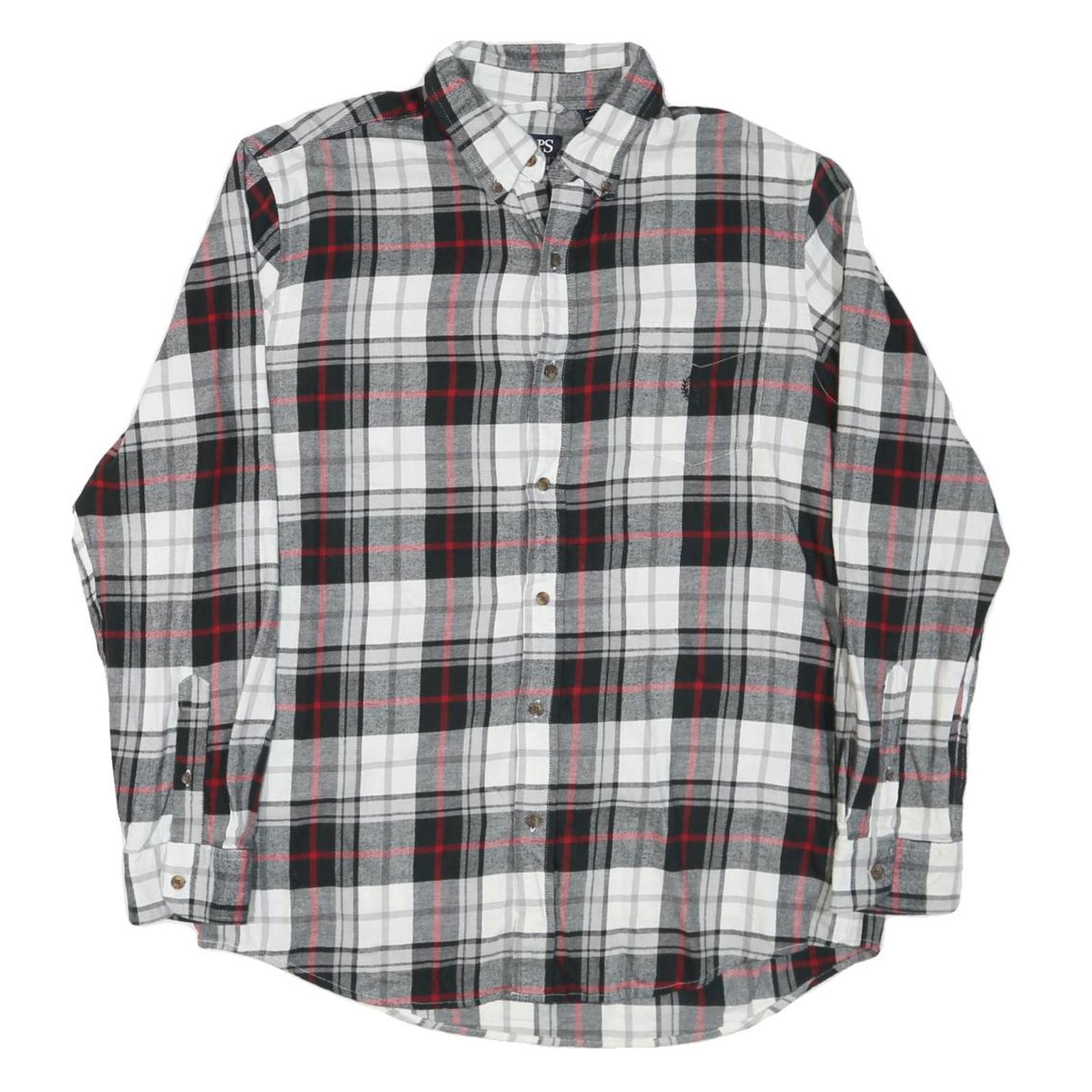 CHAPS Mens Black & White Red Check Shirt L Cotton Blend Casual Long Sleeve Refurbished - N/A refurbished available on Cerqular