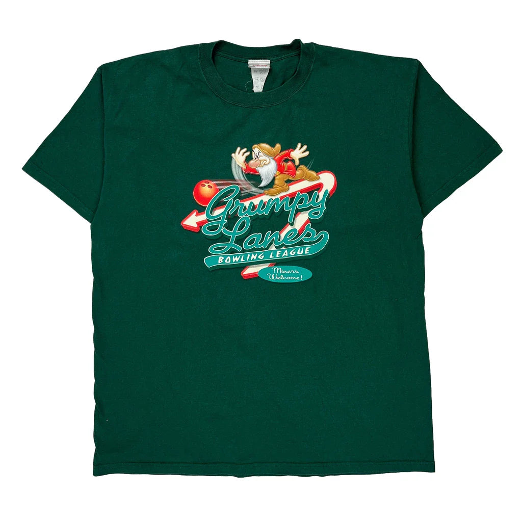 Grumpy Lanes Bowling League Disney Cartoon T-Shirt - XL Green Cotton Refurbished - Thrifted (note: this is a term often used to describe second- refurbished available on Cerqular