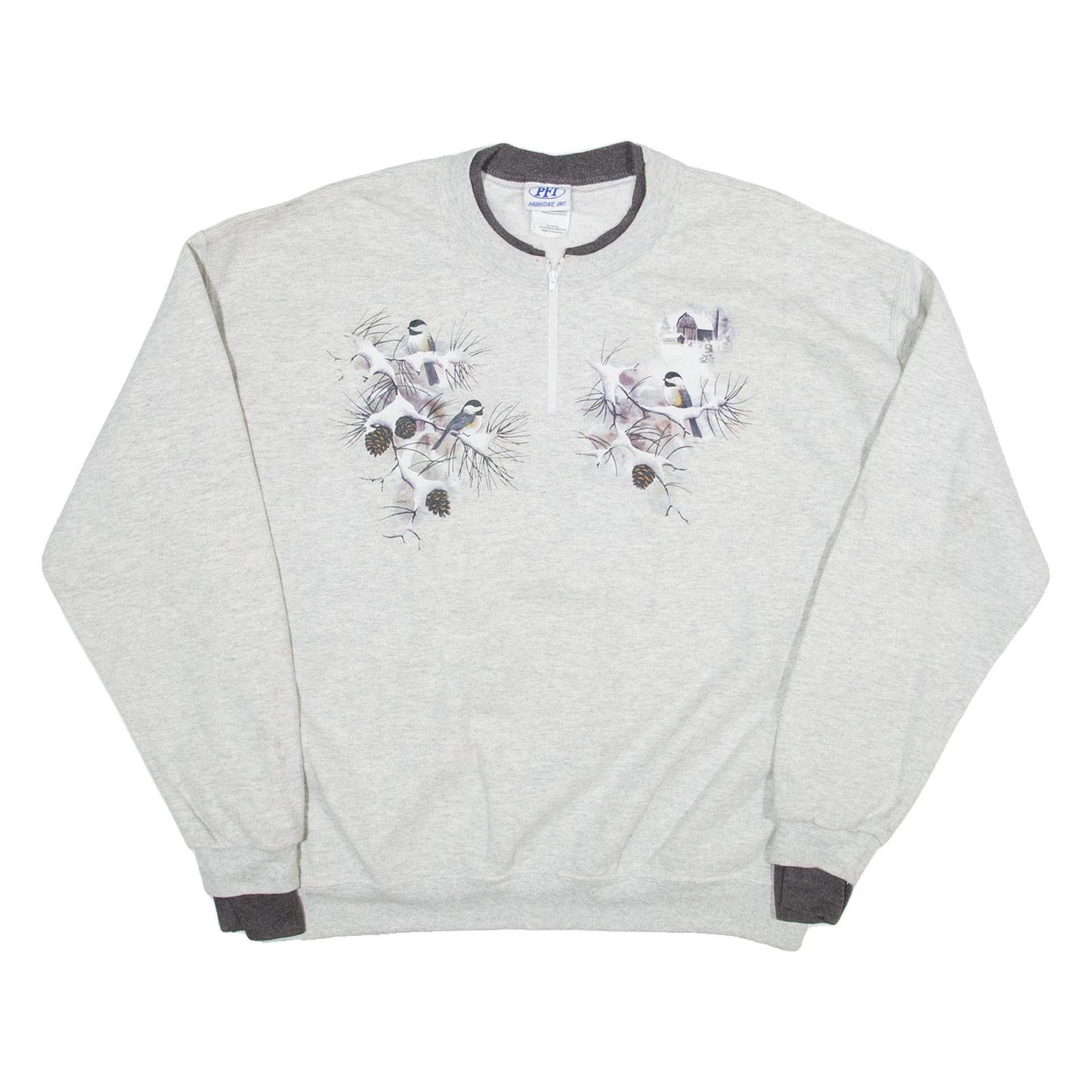PFI FASHIONS Bird Print Womens Sweatshirt Grey 1/4 Zip L Refurbished - N/A refurbished available on Cerqular