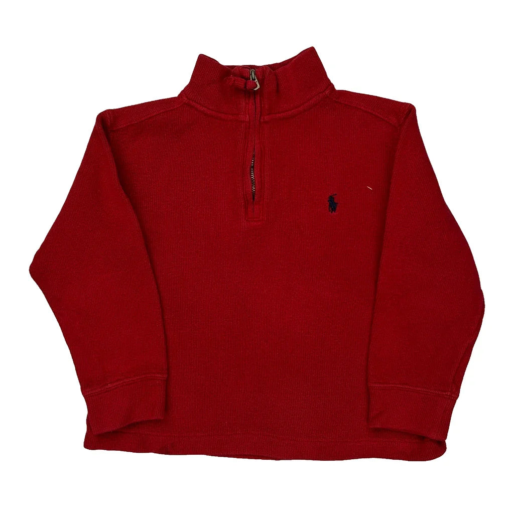 Age 4 Polo By Ralph Lauren 1/4 Zip - 2XS Red Cotton Refurbished - Thrifted (note: this is a term often used to describe second- refurbished available on Cerqular