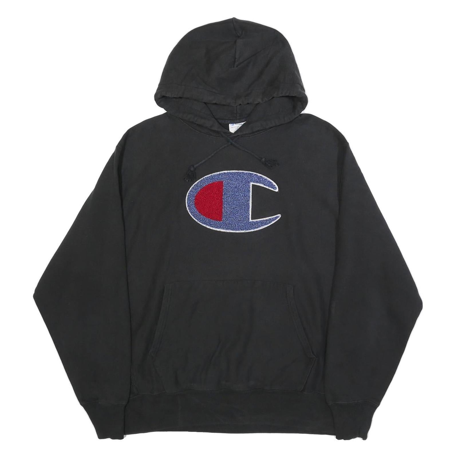 CHAMPION REVERSE WEAVE Mens Black Hoodie L Cotton Blend Pullover Casual Refurbished - N/A refurbished available on Cerqular