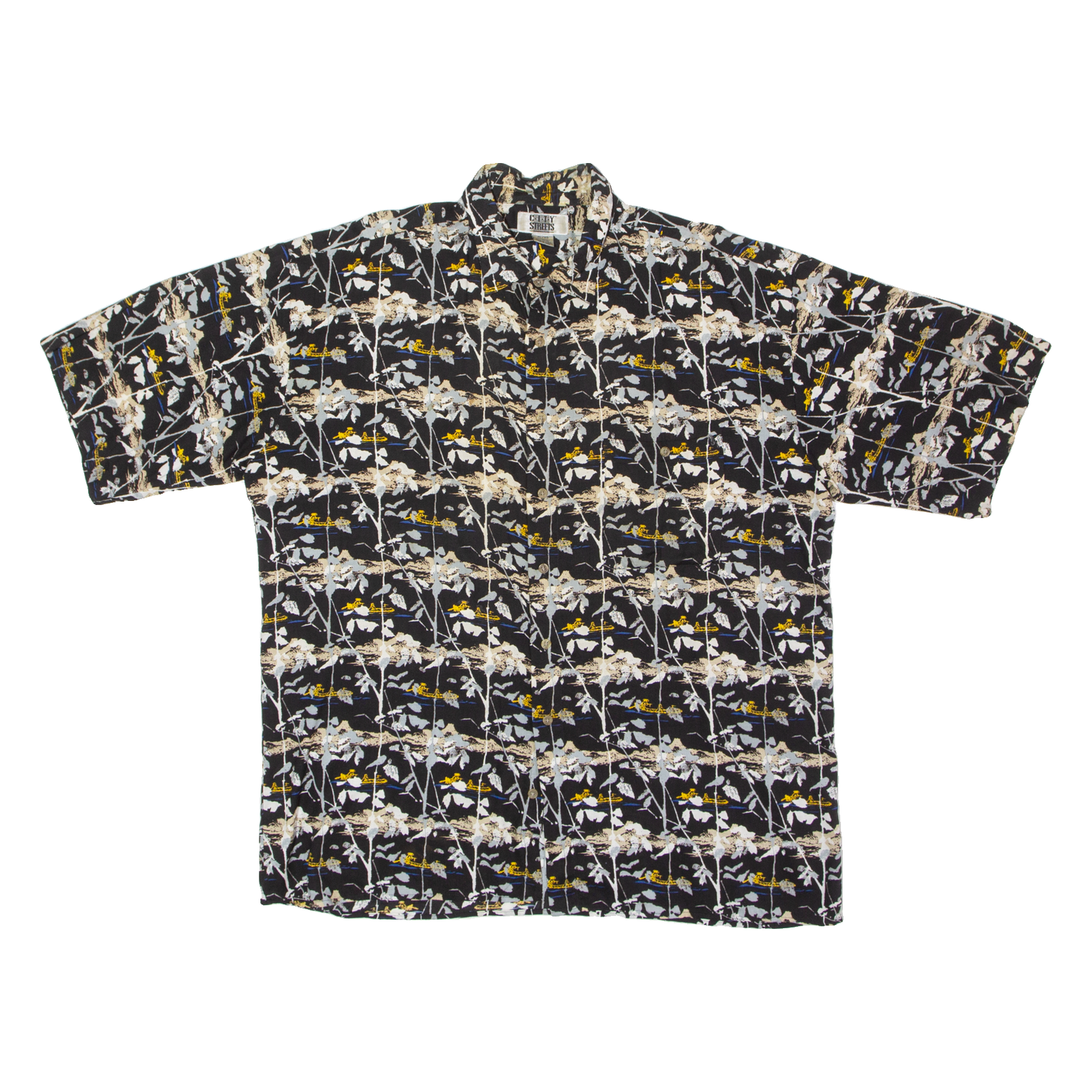 CITY STREETS Mens Shirt Black 90s Crazy Pattern XL Refurbished - N/A refurbished available on Cerqular