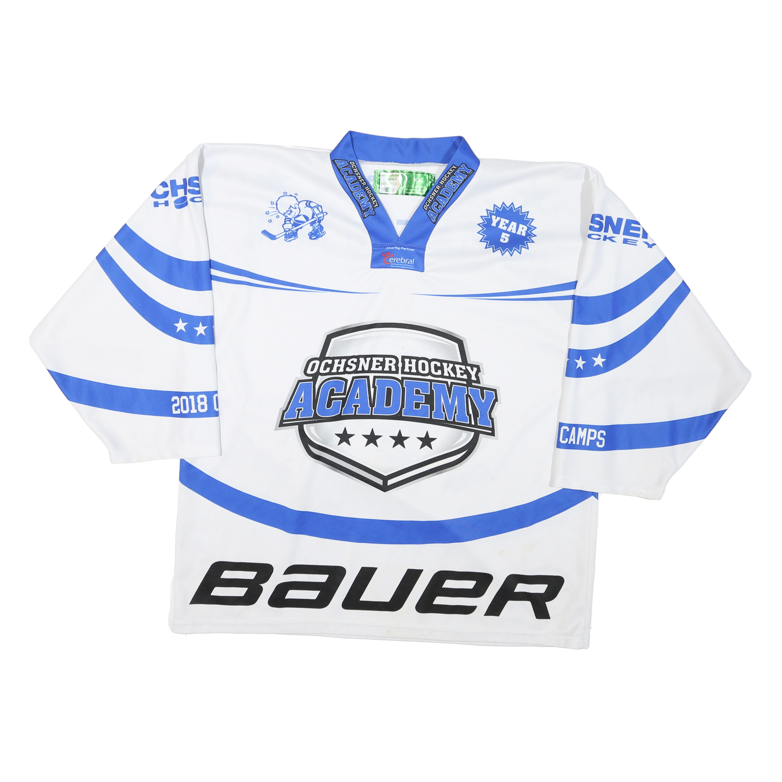 Mens White Blue Ochsner Hockey Academy Graphic T-Shirt XL Long Sleeve V-Neck Refurbished - N/A refurbished available on Cerqular