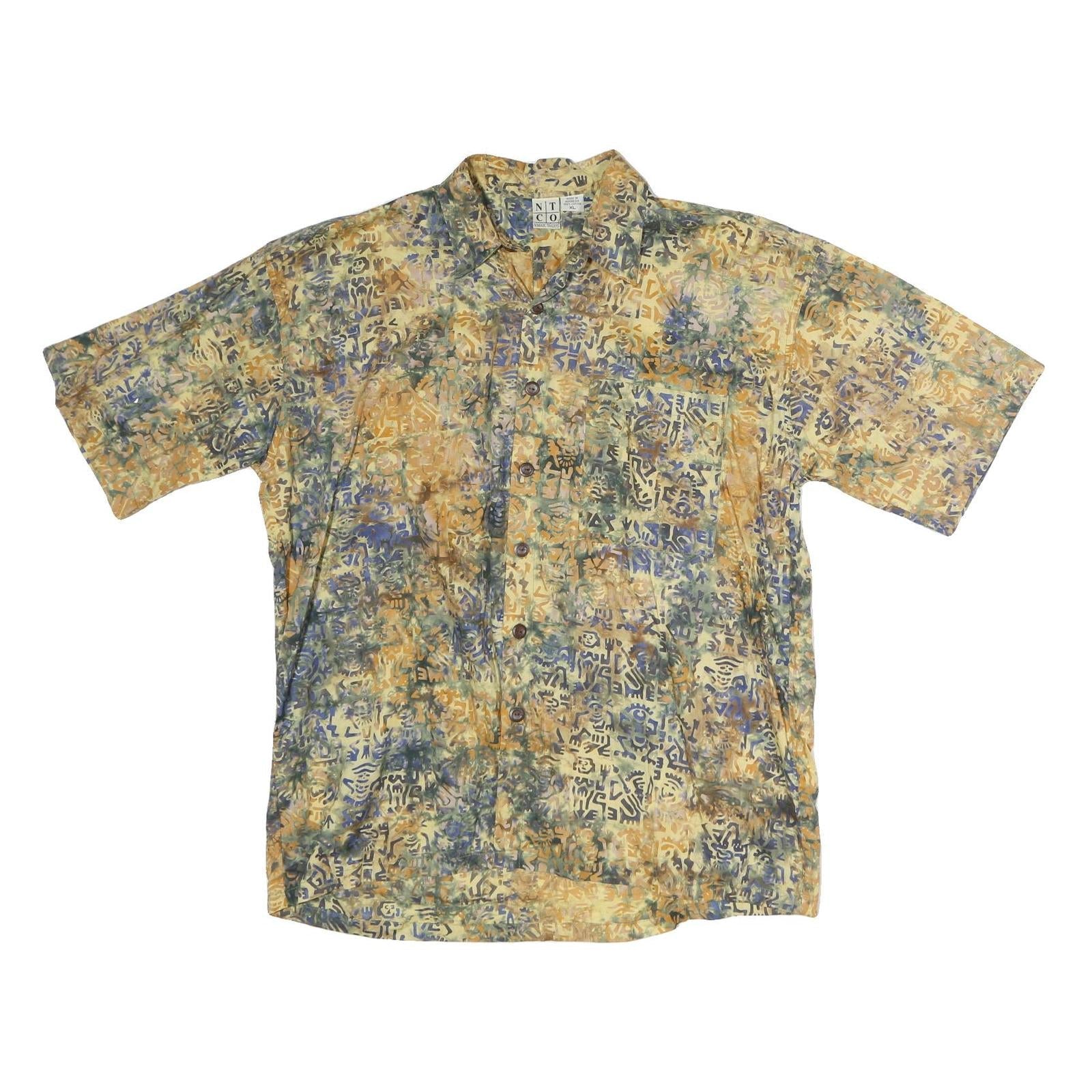 NTCO Mens Beige & Blue Pattern Cotton Shirt XL Casual Summer Style Button Front Refurbished - N/A refurbished available on Cerqular