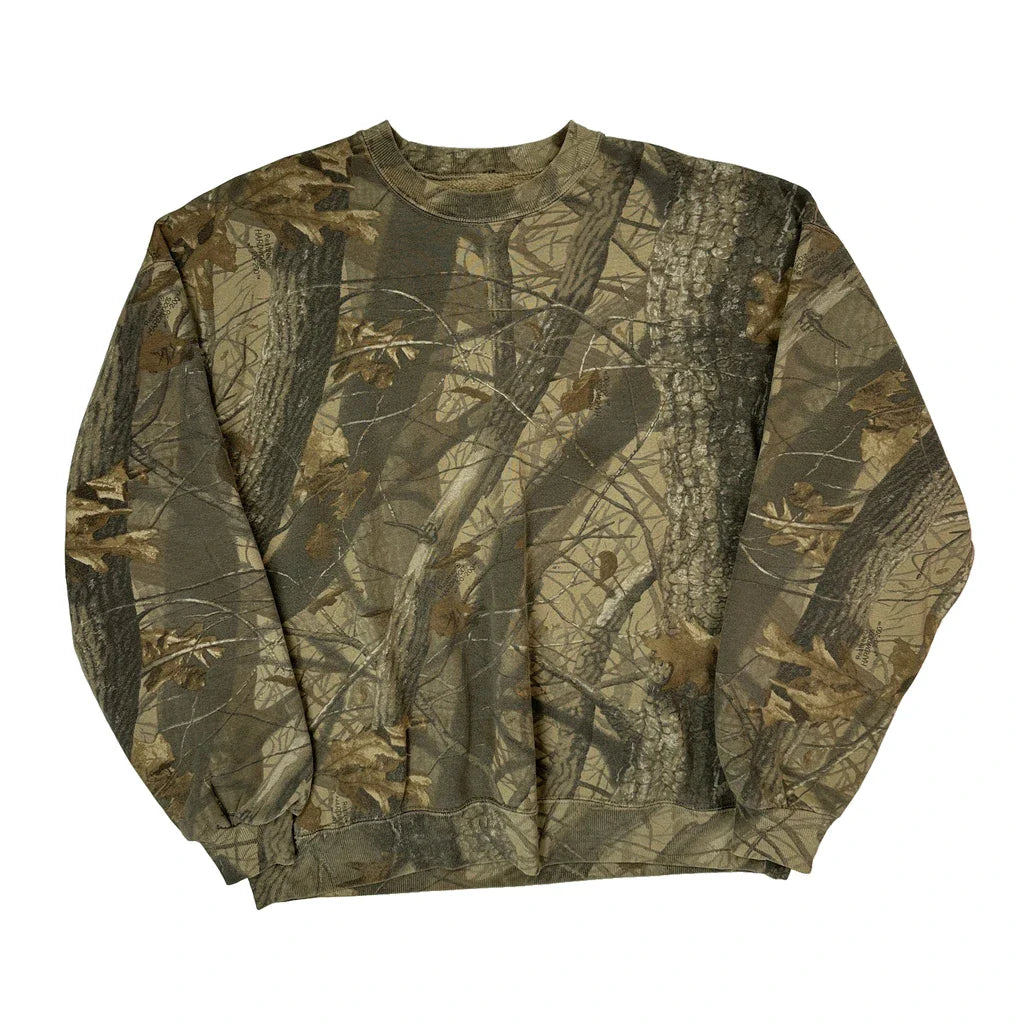 Unbranded Camo Sweatshirt - 2XL Green Cotton Blend Refurbished - Thrifted (note: this is a term often used to describe second- refurbished available on Cerqular