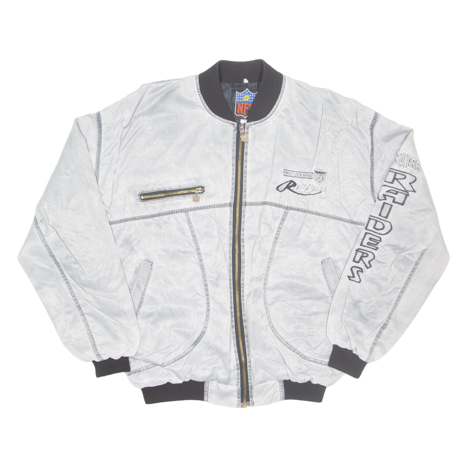 NFL Los Angeles Raiders Mens Bomber Jacket Grey USA XL Refurbished - N/A refurbished available on Cerqular