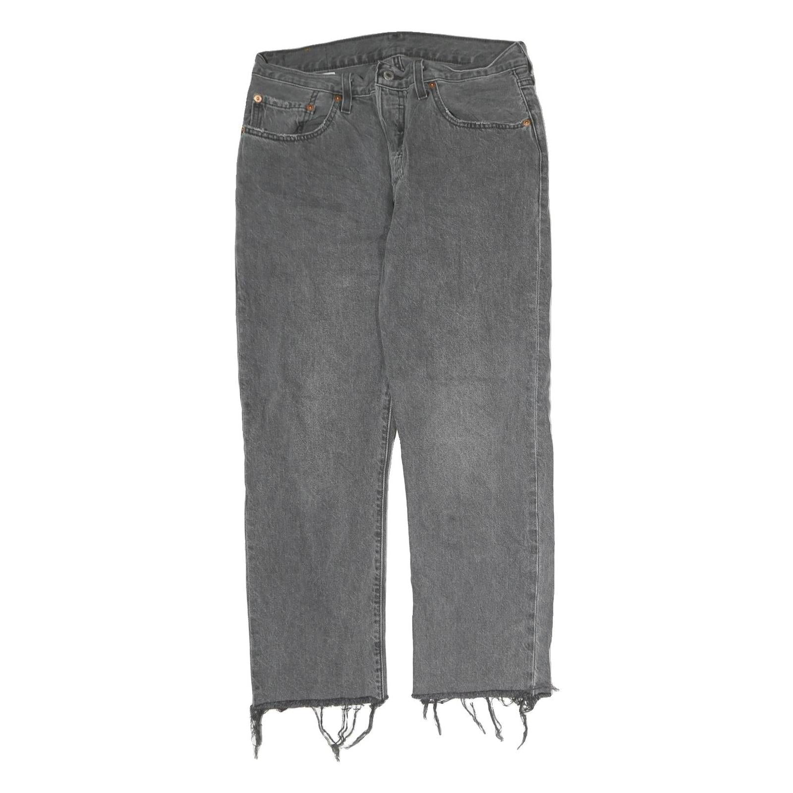 LEVI'S 501 Mens Jeans Grey Regular Straight Denim Raw W30 L32 Distressed Hem Refurbished - N/A refurbished available on Cerqular