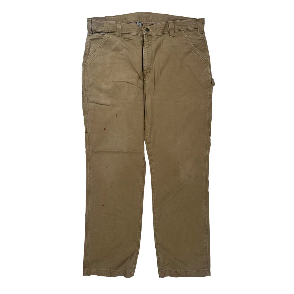 Carhartt Carpenter Trousers - 37W 32L Khaki Cotton Refurbished - Thrifted (note: this is a term often used to describe second- refurbished available on Cerqular