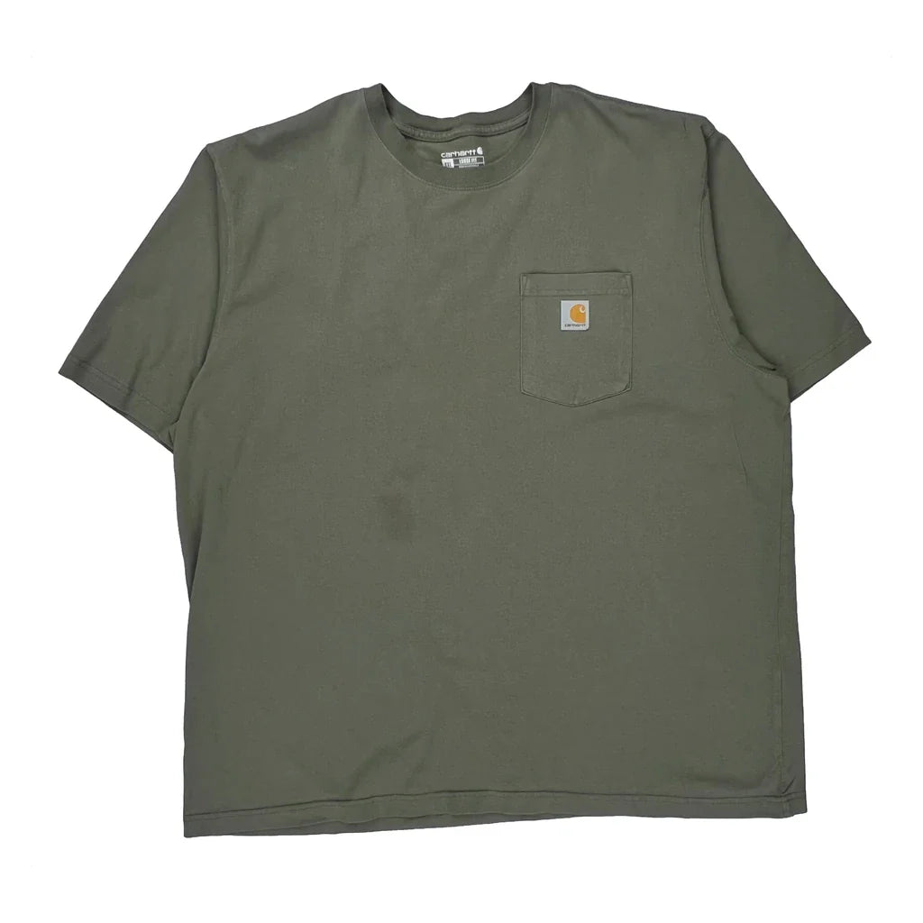 Carhartt T-Shirt - 2XL Green Cotton Refurbished - Thrifted (note: this is a term often used to describe second- refurbished available on Cerqular
