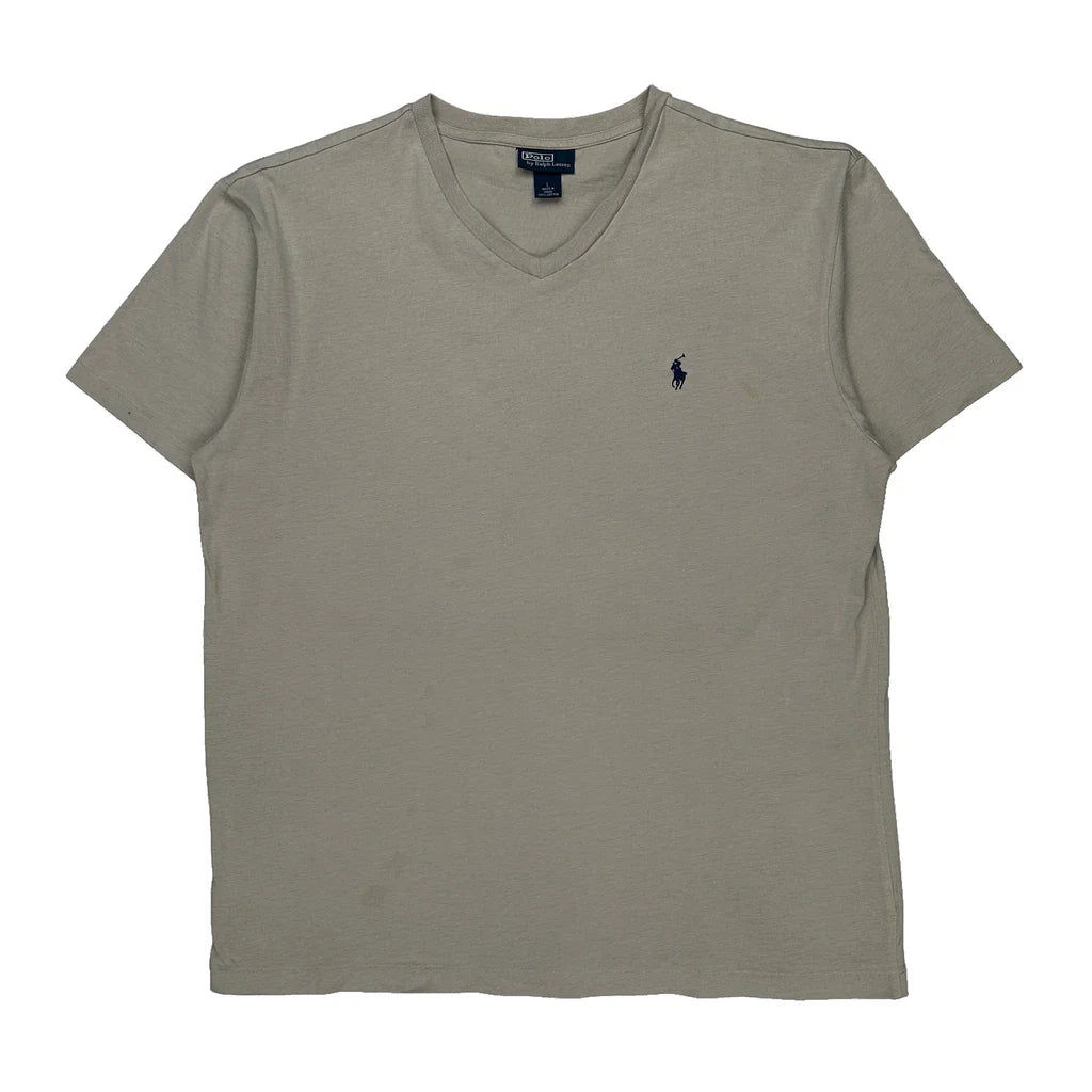 Polo By Ralph Lauren V-Neck T-Shirt - Large Beige Cotton Refurbished - Thrifted (note: this is a term often used to describe second- refurbished available on Cerqular