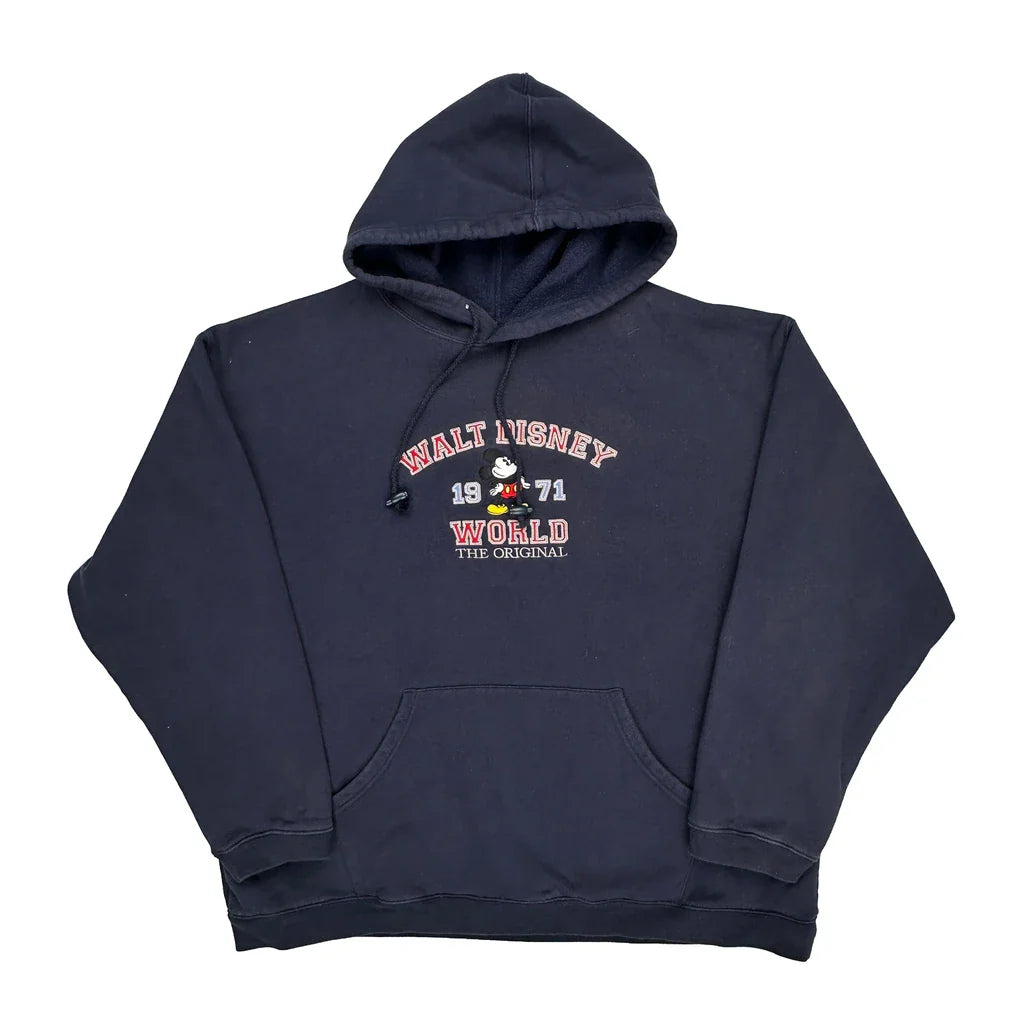 Disney Graphic Hoodie - 2XL Navy Polyester Refurbished - Thrifted (note: this is a term often used to describe second- refurbished available on Cerqular