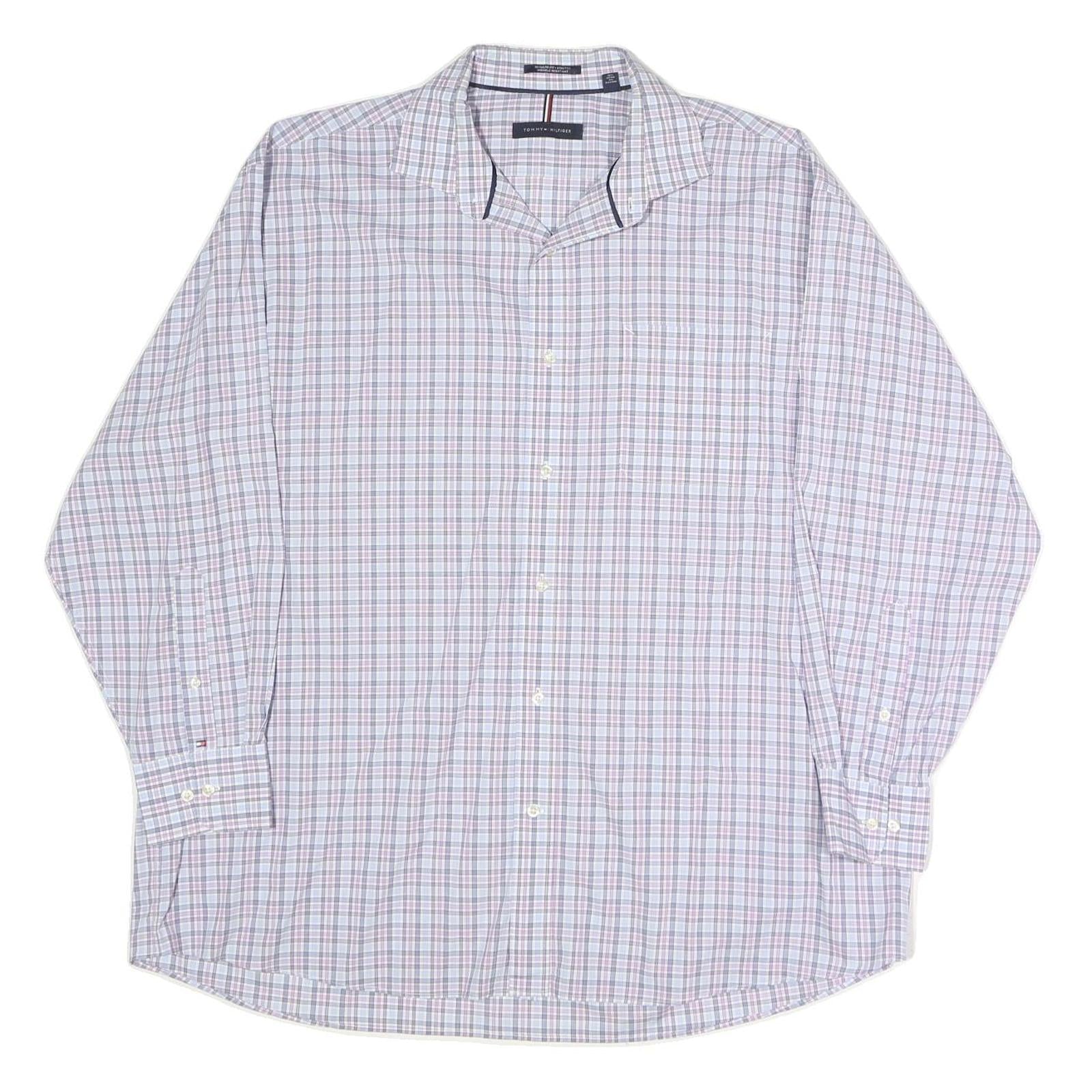 TOMMY HILFIGER Mens White & Purple Regular Fit Checked Shirt XL Classic Button Refurbished - N/A refurbished available on Cerqular