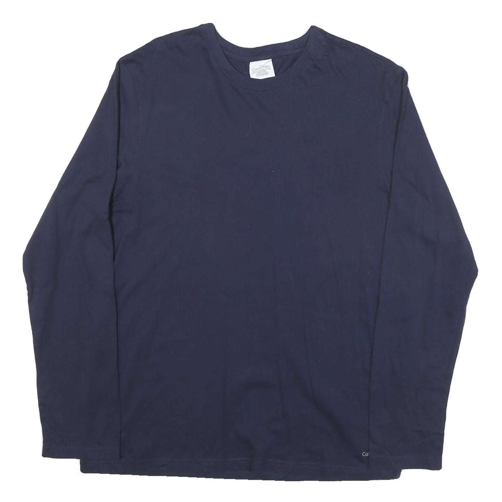 CALVIN KLEIN Mens Navy Blue Long Sleeve Crew Neck Cotton Blend T-Shirt L Refurbished - N/A refurbished available on Cerqular