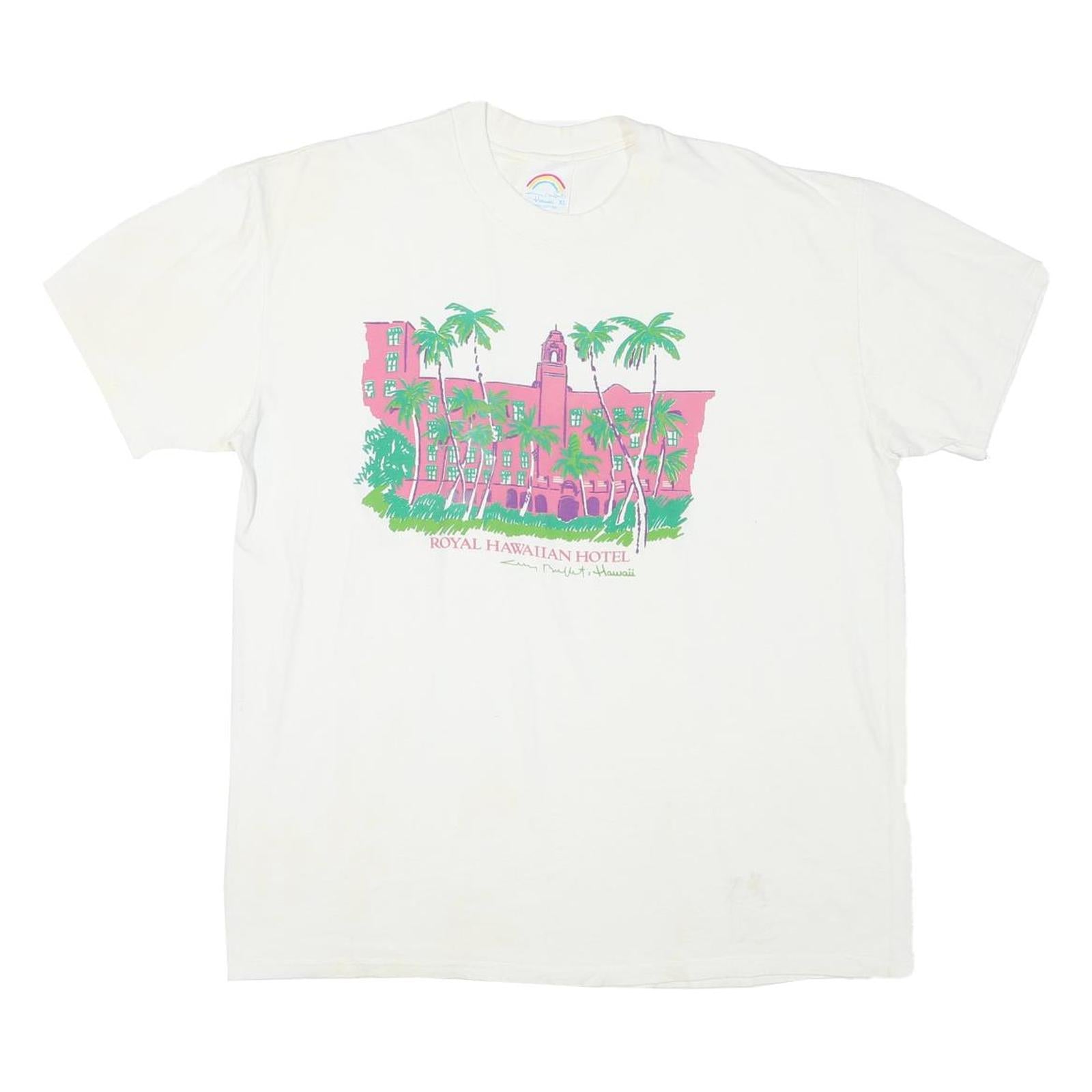 HAWAII Mens White Royal Hawaiian Hotel Graphic T-Shirt XL Short Sleeve Crew Neck Refurbished - N/A refurbished available on Cerqular