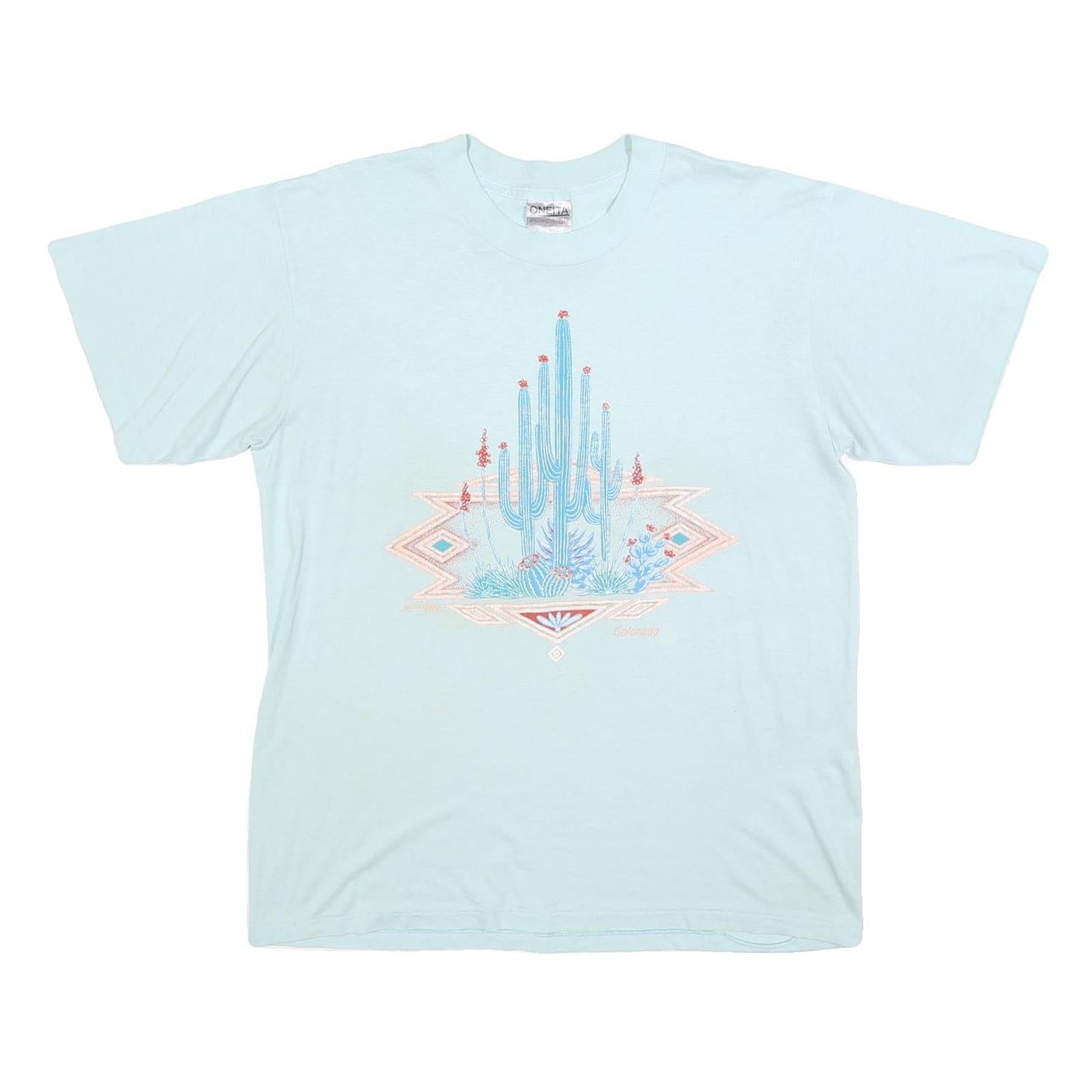 ONEITA Womens Light Blue Graphic T-Shirt XL Short Sleeve Crew Neck Cotton Blend Refurbished - N/A refurbished available on Cerqular