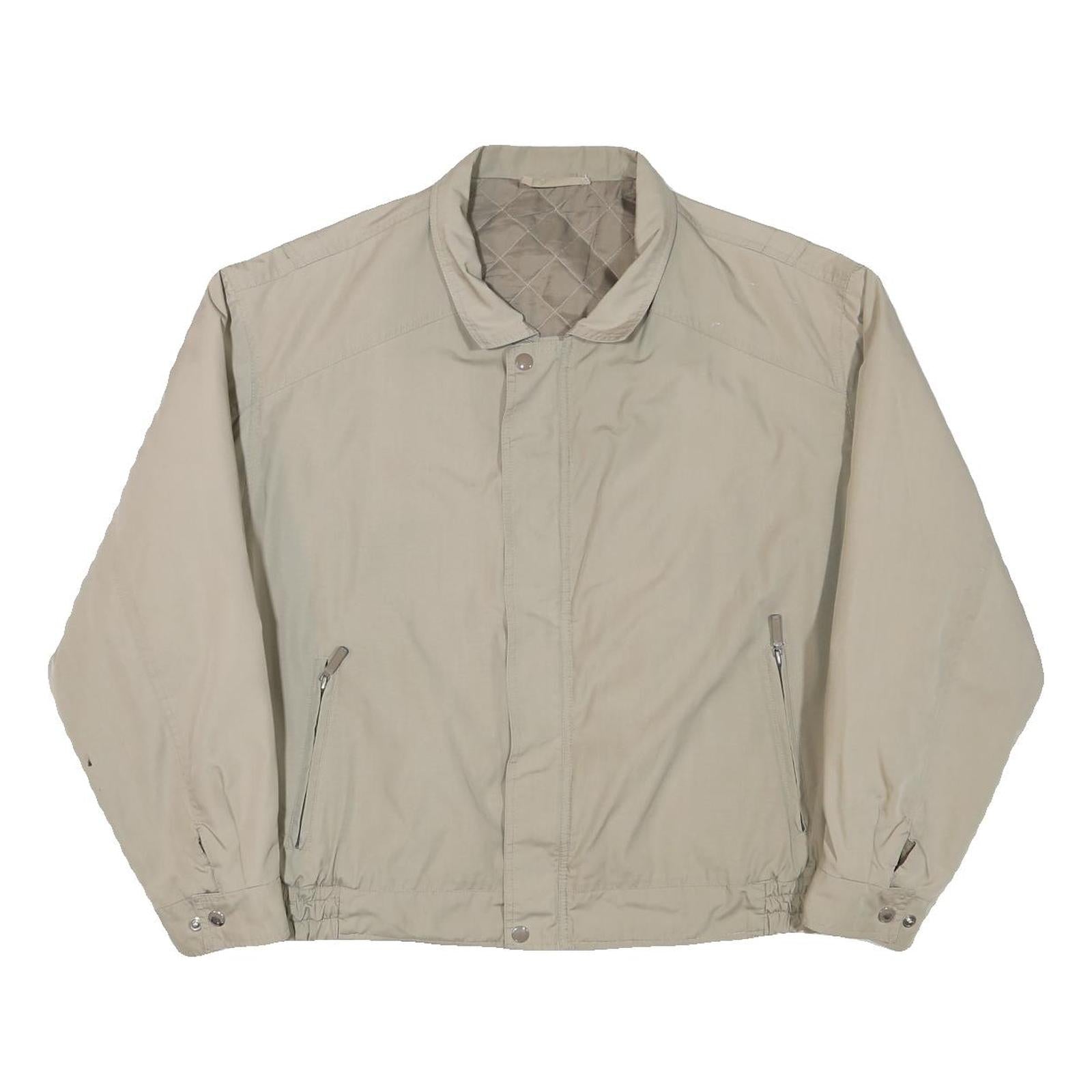 Mens Beige Polyester Blend Casual Zip Jacket L Plain Lightweight Warm Refurbished - N/A refurbished available on Cerqular