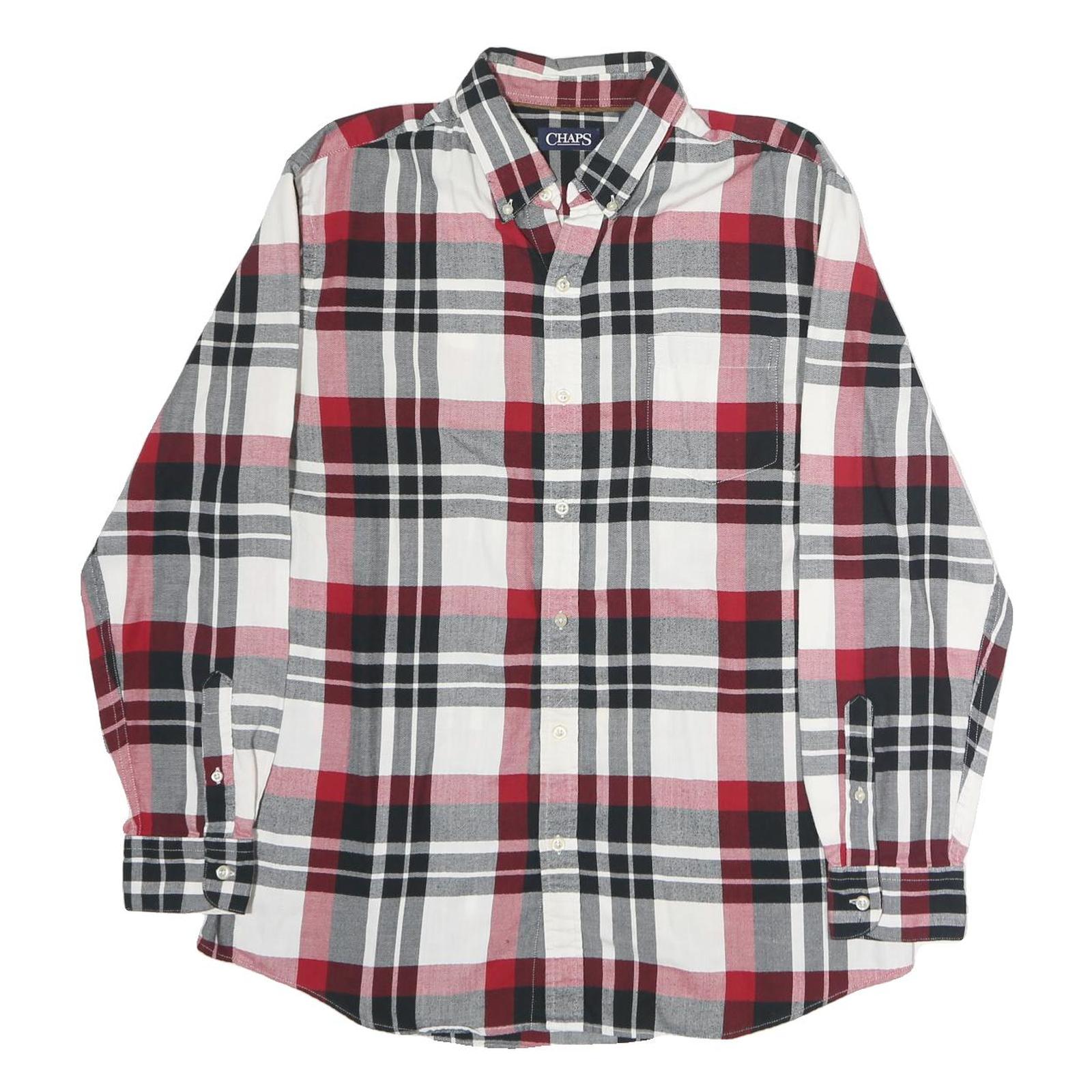 CHAPS Mens Red & Black Check Shirt L Button Down Collar Long Sleeve Casual Refurbished - N/A refurbished available on Cerqular