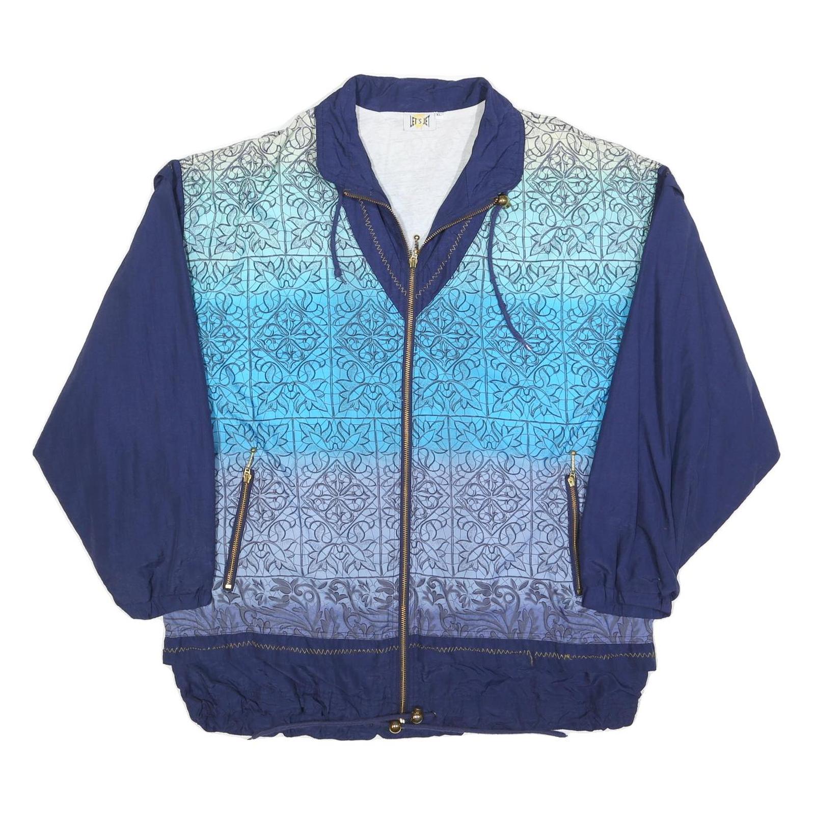 LETS JET Womens Blue Patterned Zip Jacket XL Polyester Blend Casual Wear Refurbished - N/A refurbished available on Cerqular