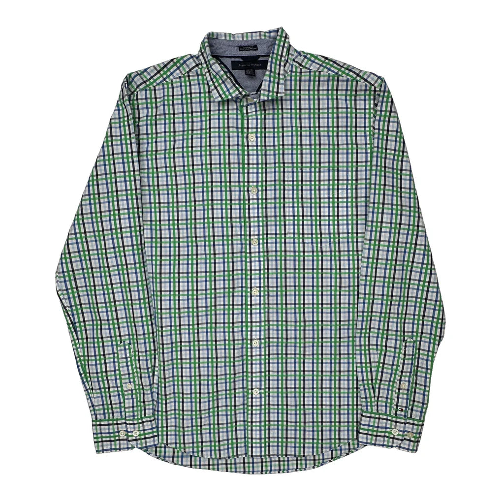 Tommy Hilfiger Checked Shirt - Large Blue Cotton Refurbished - Thrifted (note: this is a term often used to describe second- refurbished available on Cerqular