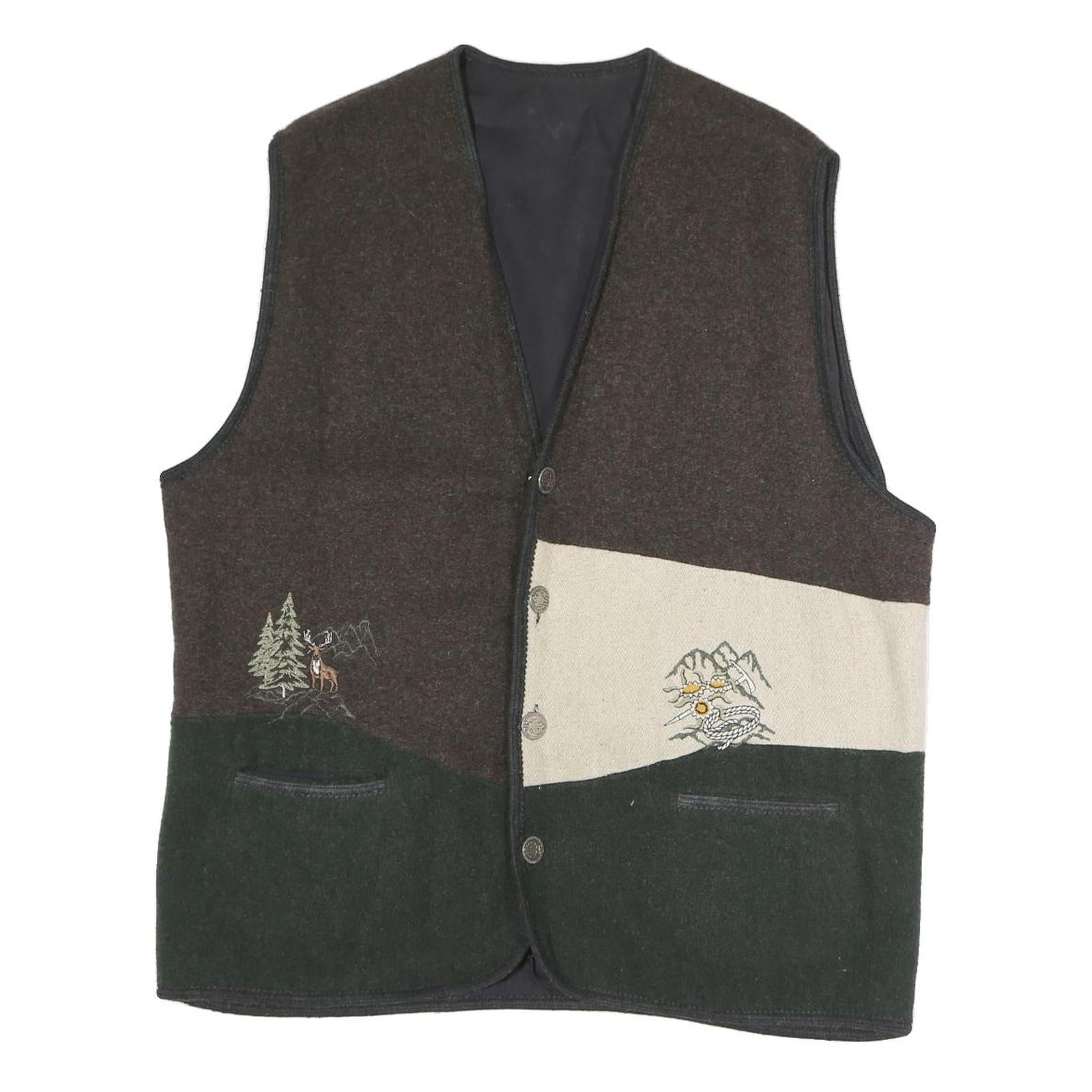 Mens Brown Green & Cream Button Jacket XL Polyester Blend Plain Embroidered Refurbished - N/A refurbished available on Cerqular