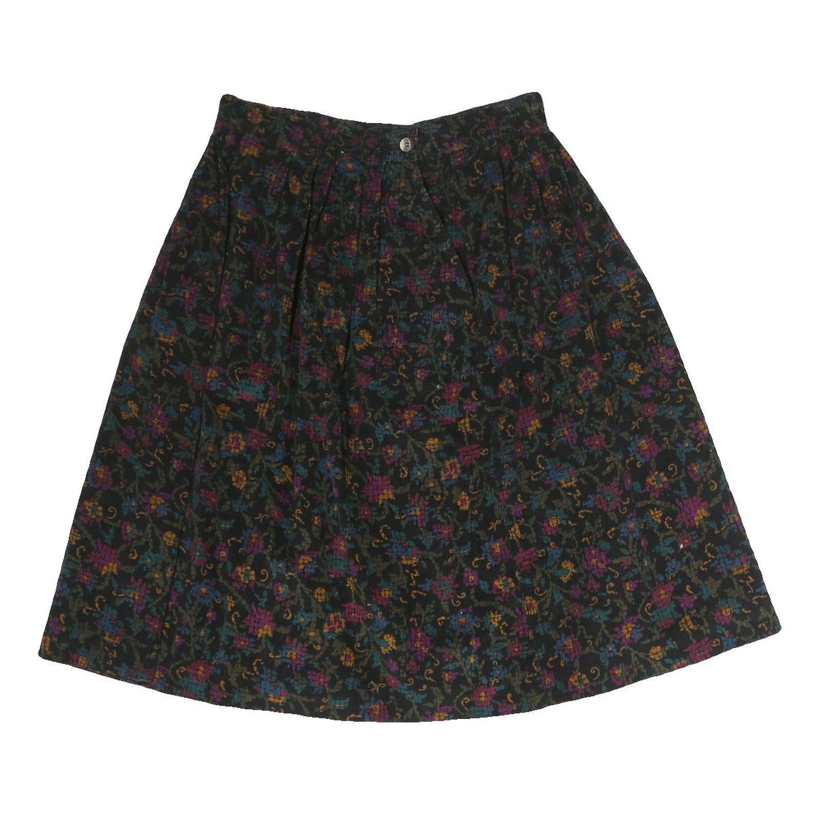 LL BEAN Womens Black Floral Cotton Blend Pleated Knee Length Skirt S Refurbished - N/A refurbished available on Cerqular