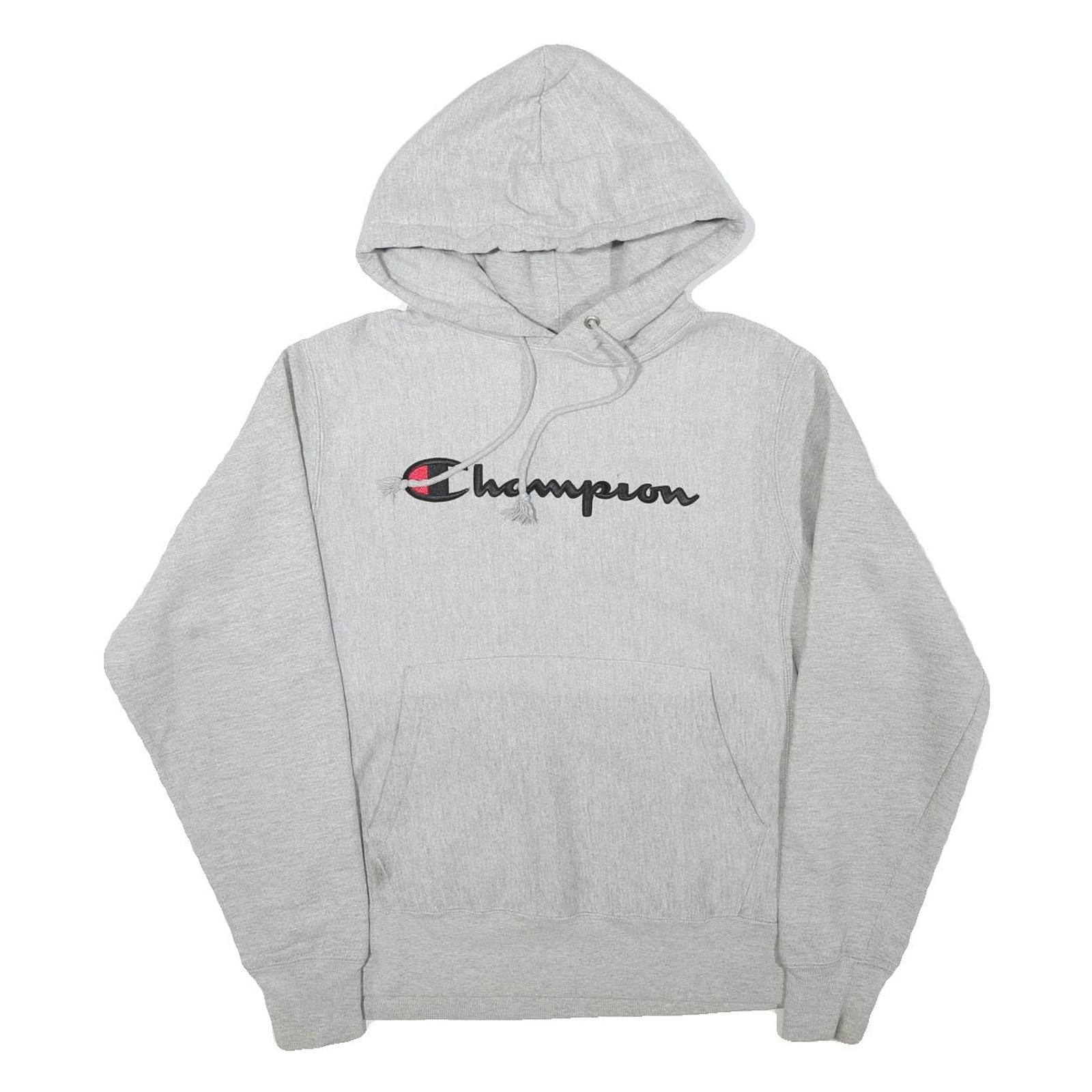 CHAMPION Mens Grey Pullover Hoodie S Classic Script Logo Cotton Blend Casual Refurbished - N/A refurbished available on Cerqular