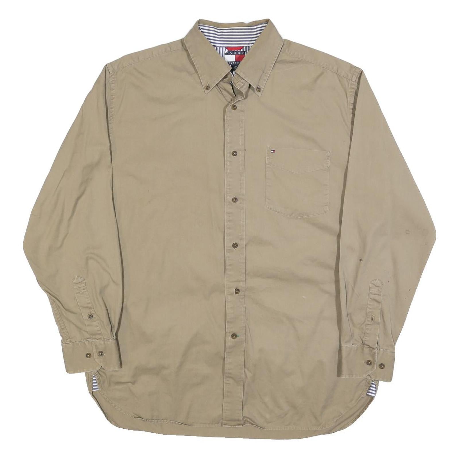 TOMMY HILFIGER Mens Beige Cotton Blend Shirt L Button Down Pocket Casual Refurbished - N/A refurbished available on Cerqular