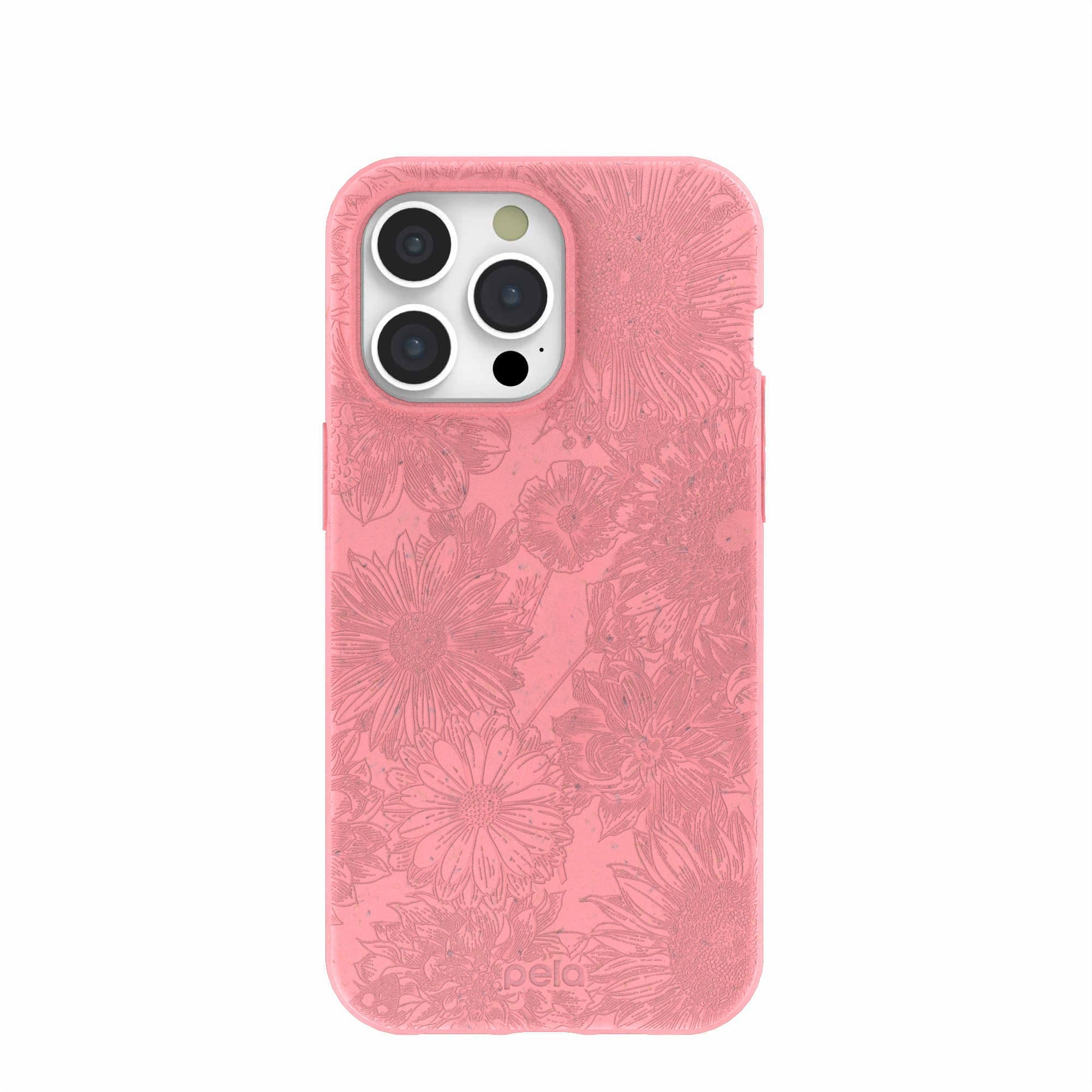 Bubblegum Pink Flora iPhone 15 Pro Max Case Refurbished - Pela Case refurbished available on Cerqular