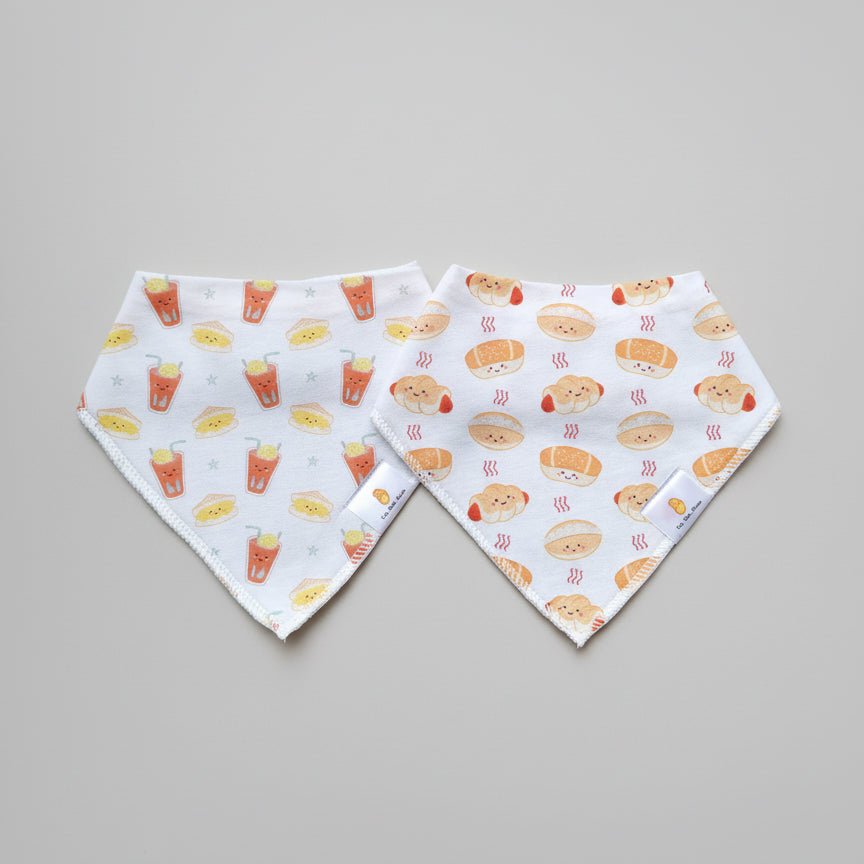 Organic Cotton Bandana Bibs 2pcs Set - Bakery Buns + Iced Tea Combo | Design: Lucky Cat Duo Refurbished - The Wee Bean refurbished available on Cerqular