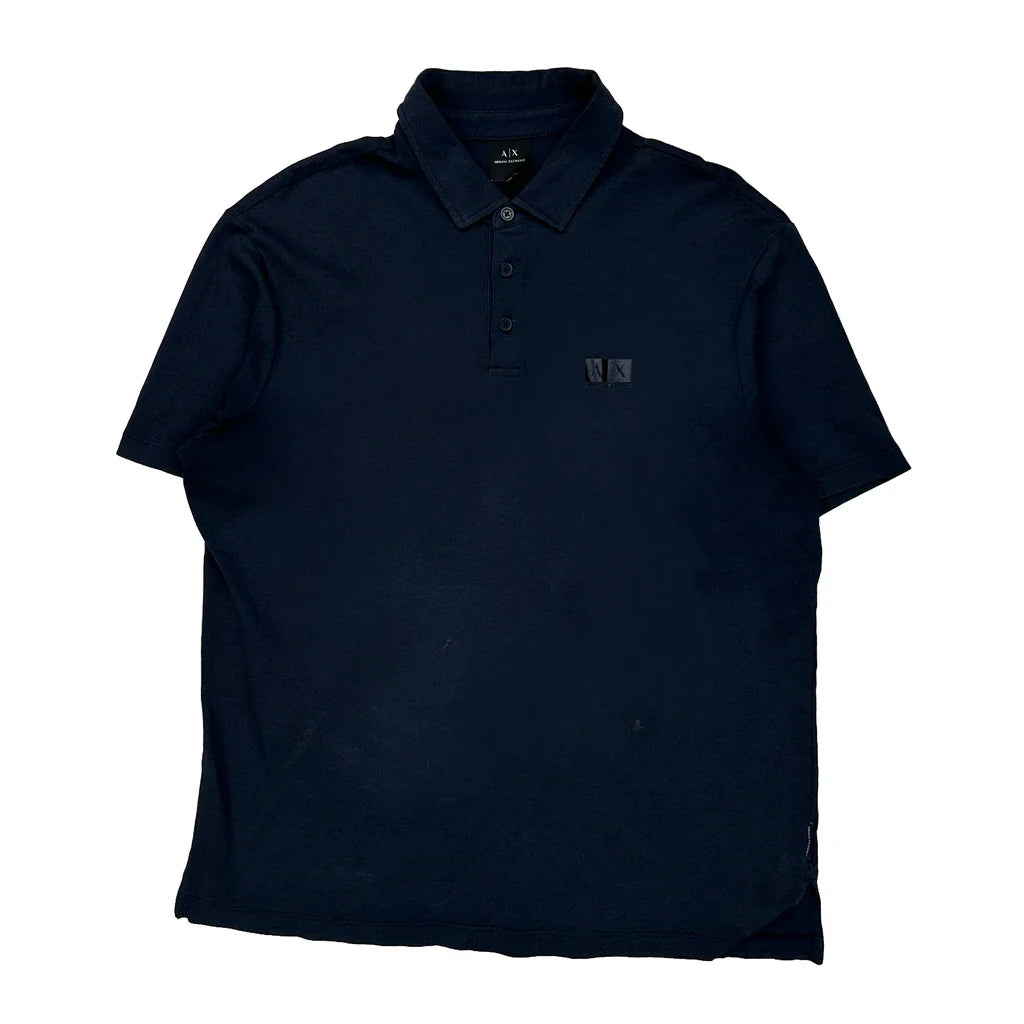 Armani Exchange Polo Shirt - Medium Navy Cotton Refurbished - Thrifted (note: this is a term often used to describe second- refurbished available on Cerqular