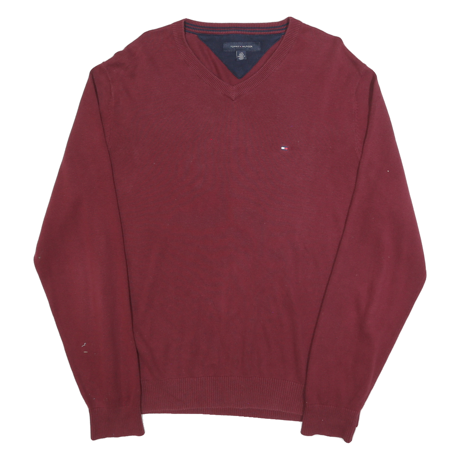 TOMMY HILFIGER Mens Maroon Plain V-Neck Basic Knit Jumper L Casual Cotton Style Refurbished - N/A refurbished available on Cerqular