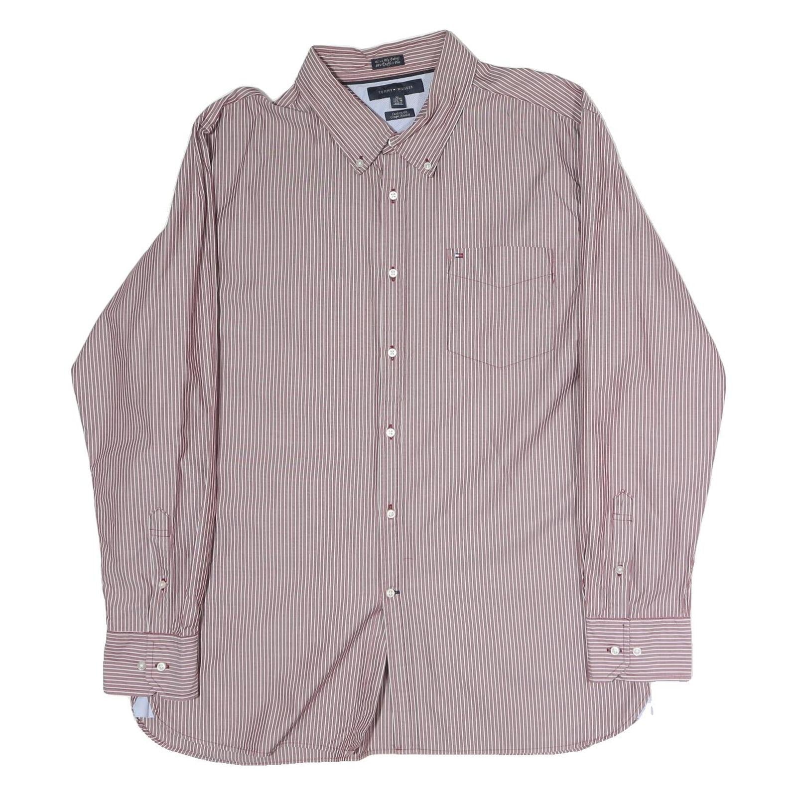 TOMMY HILFIGER Mens Red & White Stripe Button-Down Shirt XL Classic Cotton Refurbished - N/A refurbished available on Cerqular