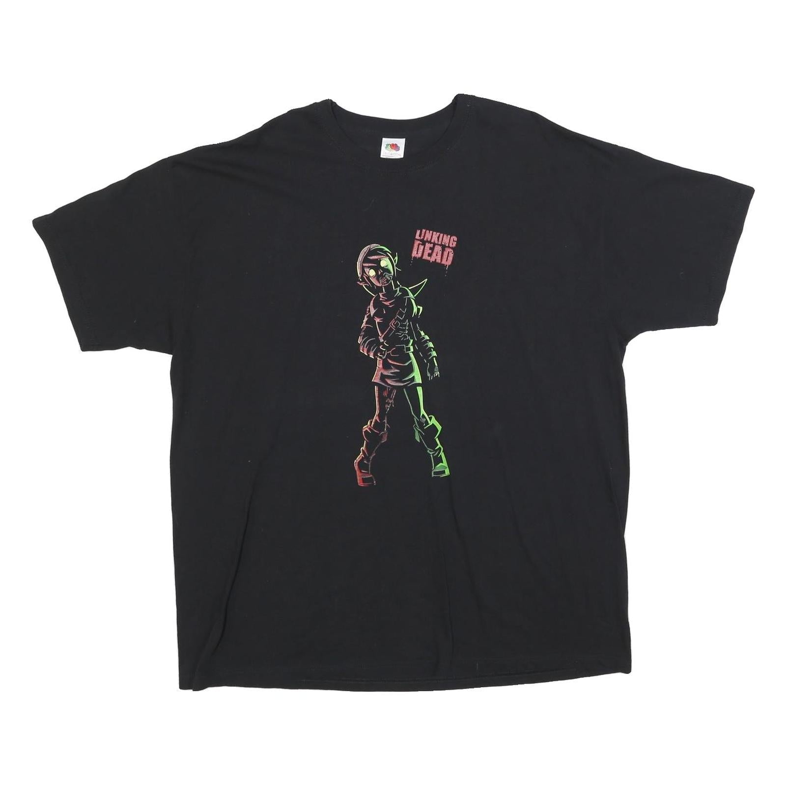 FRUIT OF THE LOOM Mens Black Graphic T-Shirt 2XL Short Sleeve Crew Neck Linking Refurbished - N/A refurbished available on Cerqular