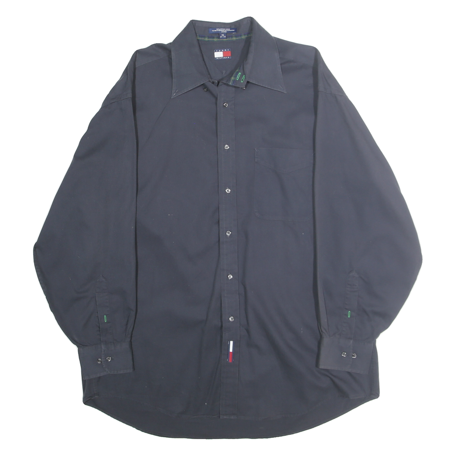 TOMMY HILFIGER Mens Black Classic Cotton Shirt XL Button Down Collar Long Sleeve Refurbished - N/A refurbished available on Cerqular