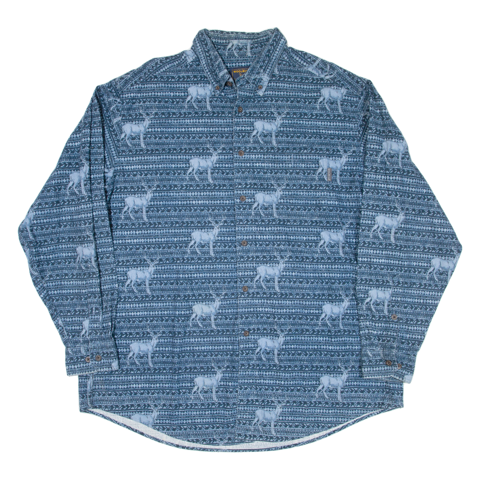 WOOLRICH Deer Mens Flannel Shirt Blue Crazy Pattern Long Sleeve 2XL Refurbished - N/A refurbished available on Cerqular
