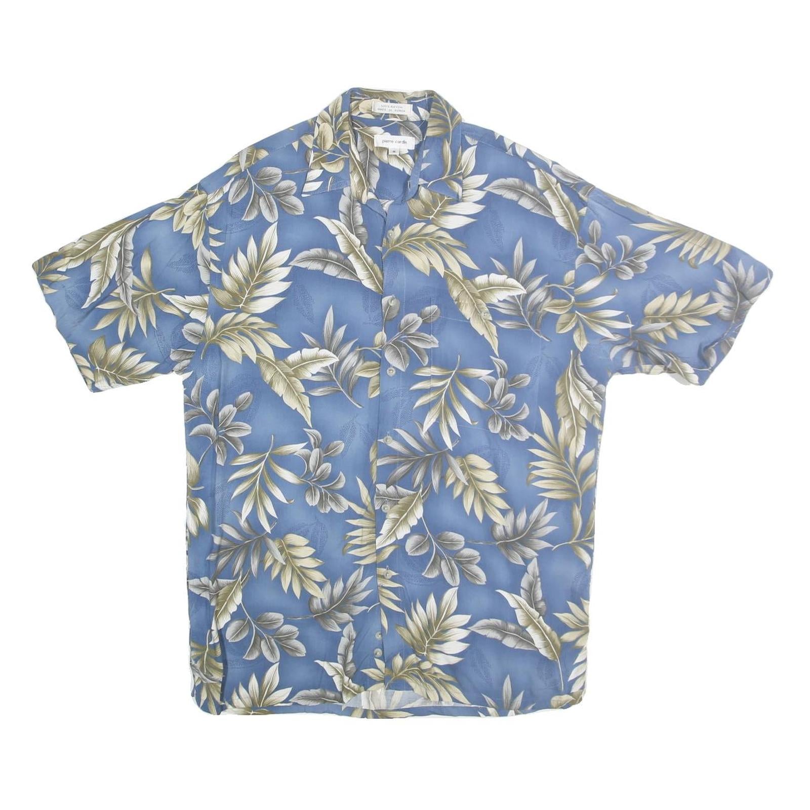 PIERRE CARDIN Mens Blue & Beige Floral Cotton Shirt M Casual Summer Hawaiian Refurbished - N/A refurbished available on Cerqular