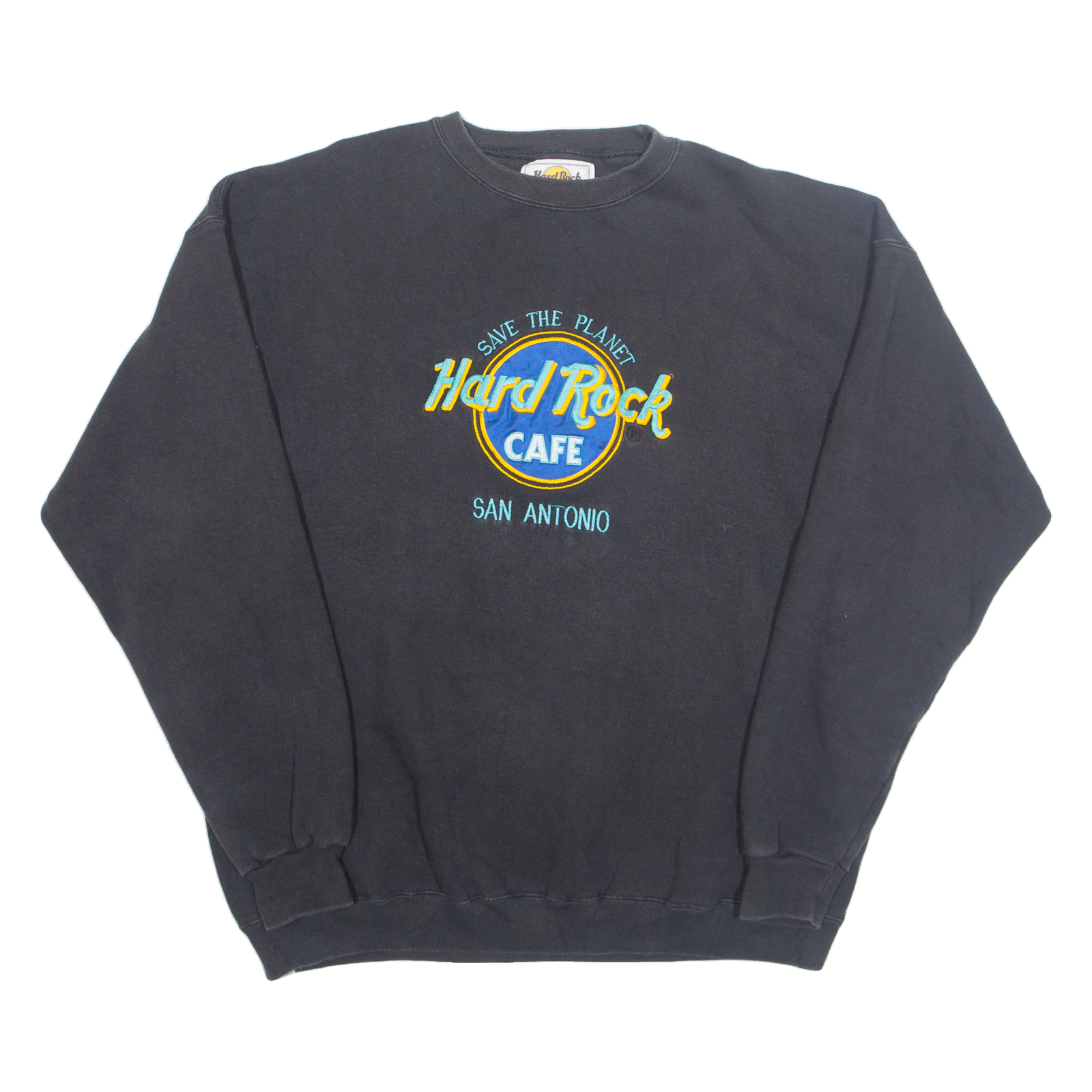 HARD ROCK CAFE Save The Planet San Antonio Mens Sweatshirt Black 90s USA XL Refurbished - N/A refurbished available on Cerqular