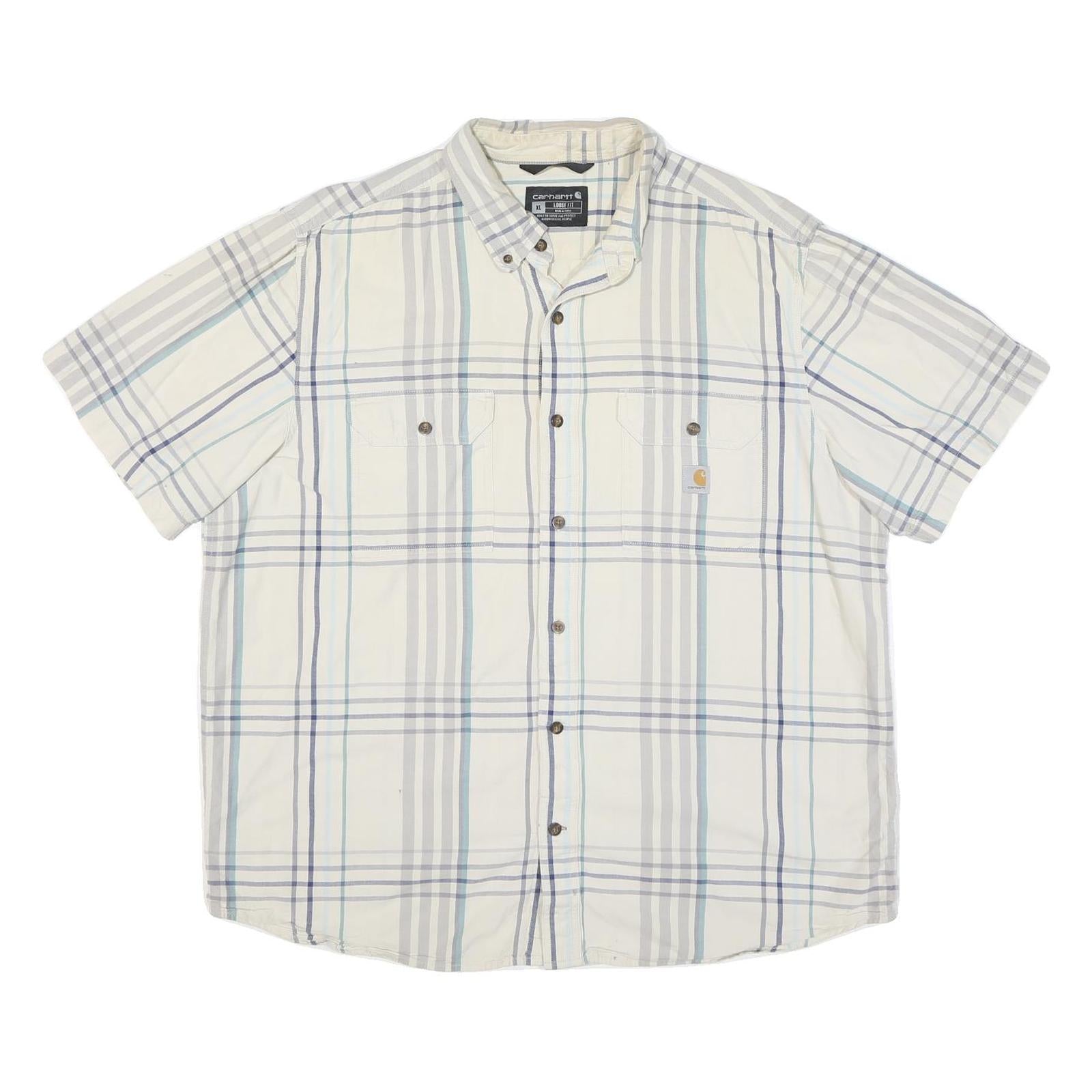 CARHARTT Mens White Blue Grey Check Shirt XL Cotton Blend Casual Button Down Refurbished - N/A refurbished available on Cerqular