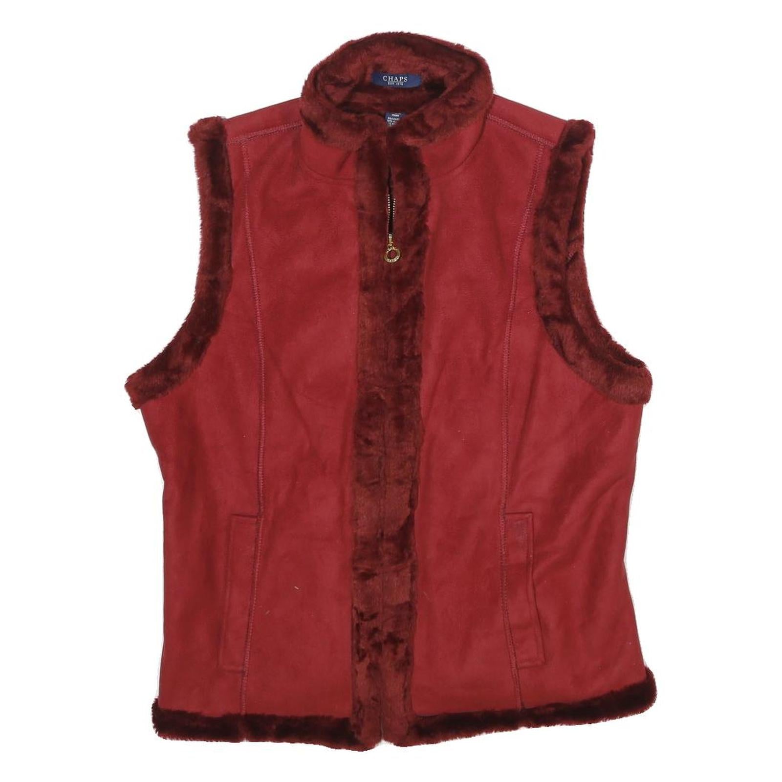 CHAPS Womens Red Faux Suede Zip Jacket L Faux Suede Plain Stylish Warm Refurbished - N/A refurbished available on Cerqular