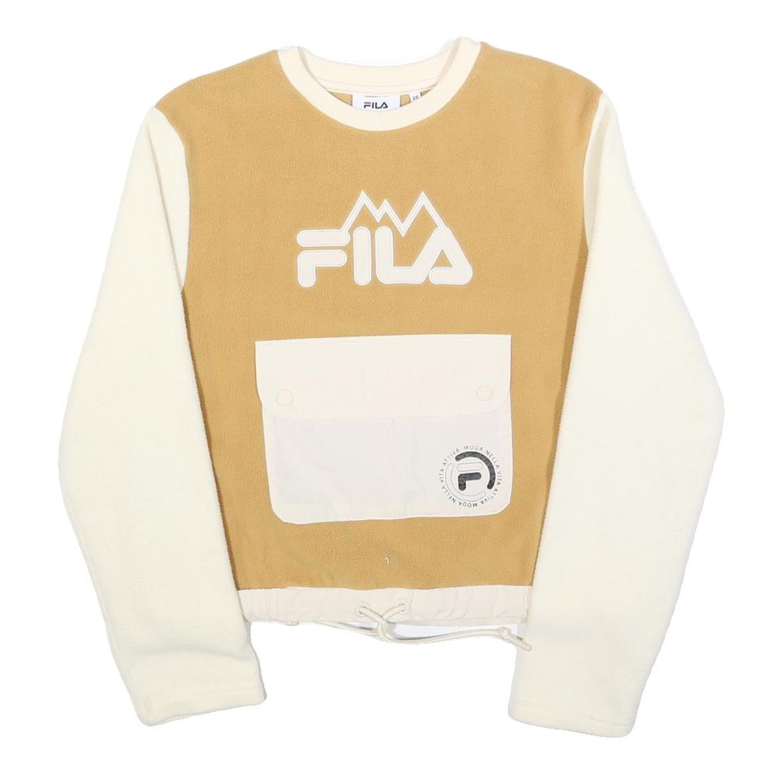 FILA Womens Beige & Cream Logo Crew Neck S Sweatshirt Pocket Drawstring Waist Refurbished - N/A refurbished available on Cerqular