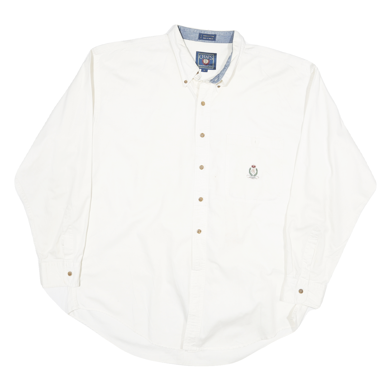 CHAPS Mens White Shirt XL Cotton Blend Button Down Crest Embroidered Pocket Refurbished - N/A refurbished available on Cerqular