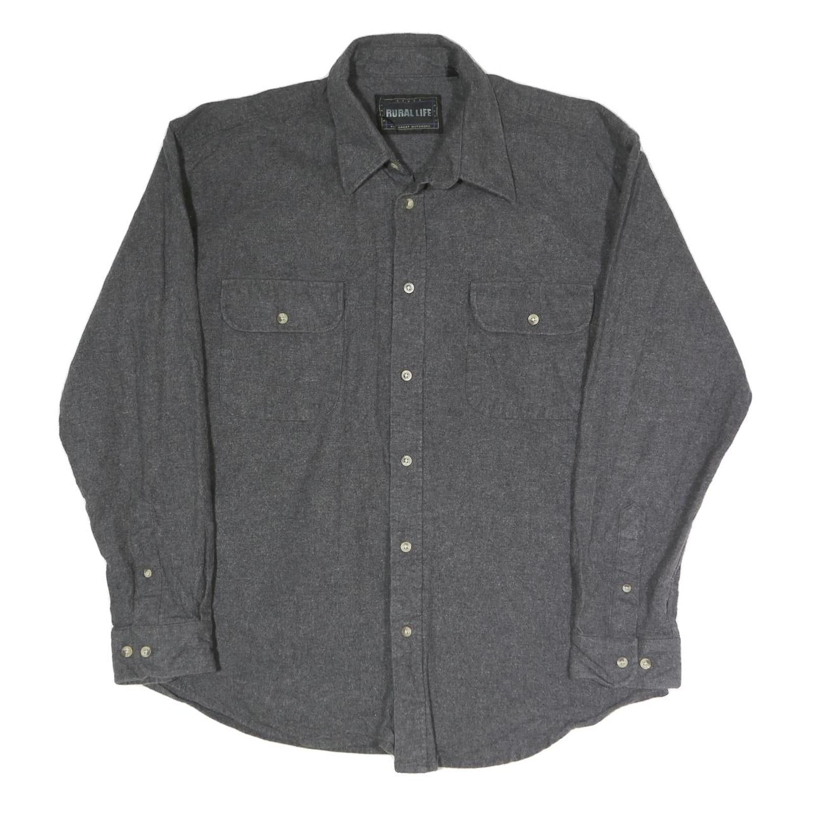 RURAL LIFE Mens Grey Plain Cotton Blend Shirt XL Casual Long Sleeve Button Refurbished - N/A refurbished available on Cerqular