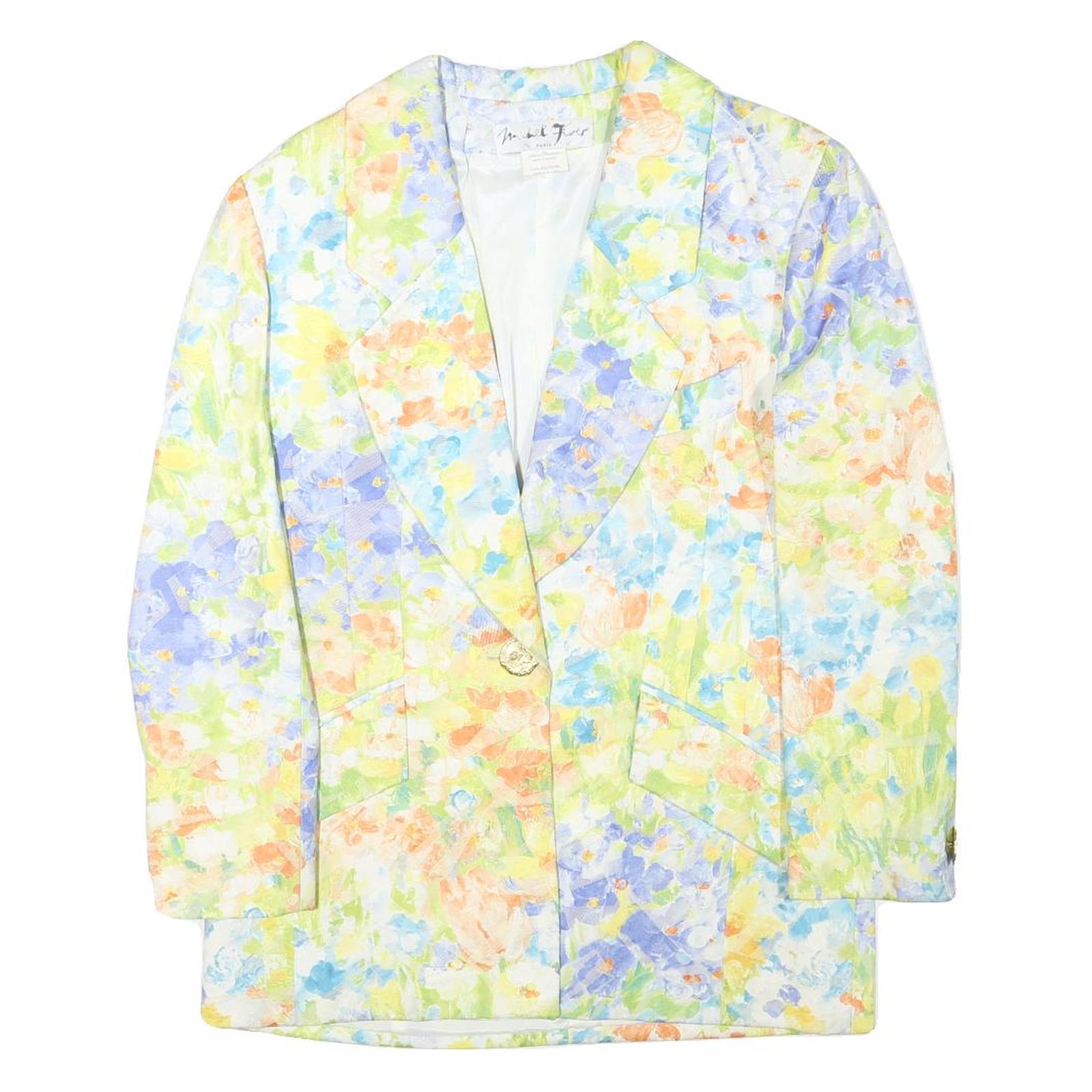 MICHAEL FIRES Womens Pastel Floral Print Jacket M Polyester Blend Button Front Refurbished - N/A refurbished available on Cerqular