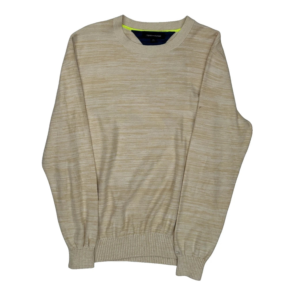Tommy Hilfiger Jumper - Large Beige Cotton Refurbished - Thrifted (note: this is a term often used to describe second- refurbished available on Cerqular