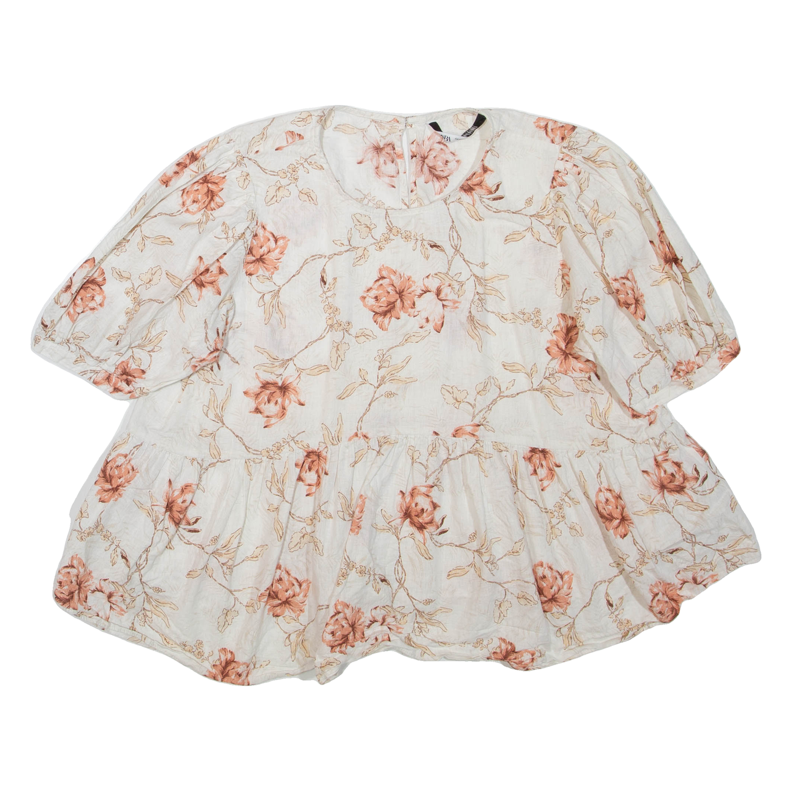 ZARA Womens Smock Blouse White 3/4 Sleeve Floral 2XL Refurbished - N/A refurbished available on Cerqular