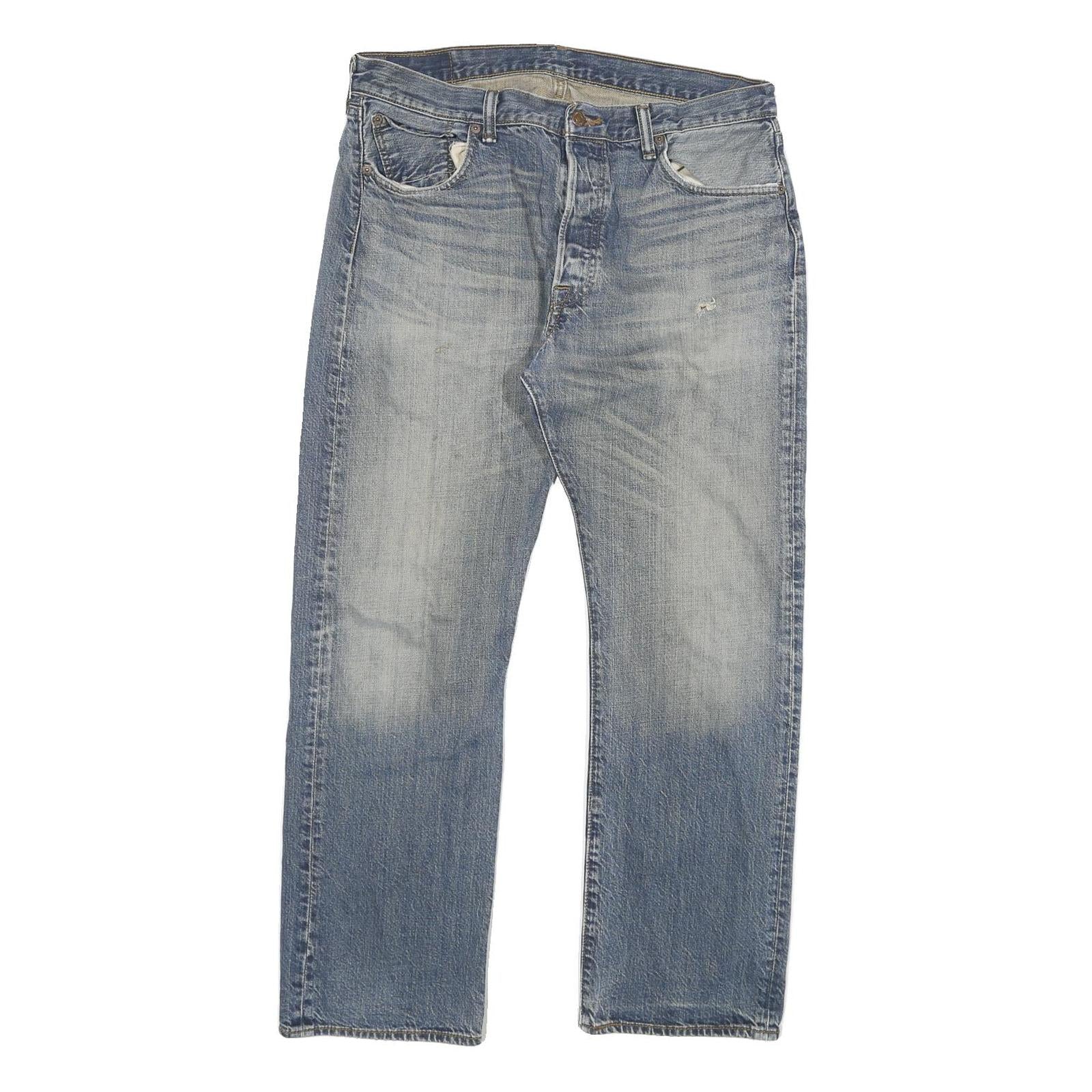 LEVI'S 501 Mens Jeans Blue Regular Straight Denim Medium W34 L32 Classic Button Refurbished - N/A refurbished available on Cerqular
