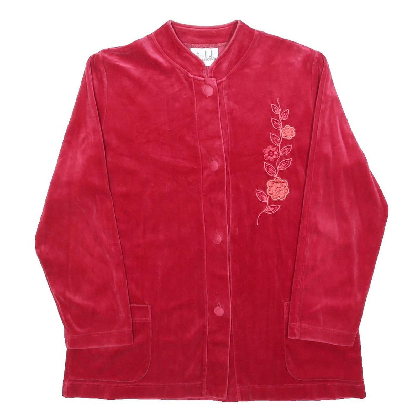 MISS ULRIKE Womens Red Velvet Button Jacket S Polyester Floral Embroidery Casual Refurbished - N/A refurbished available on Cerqular