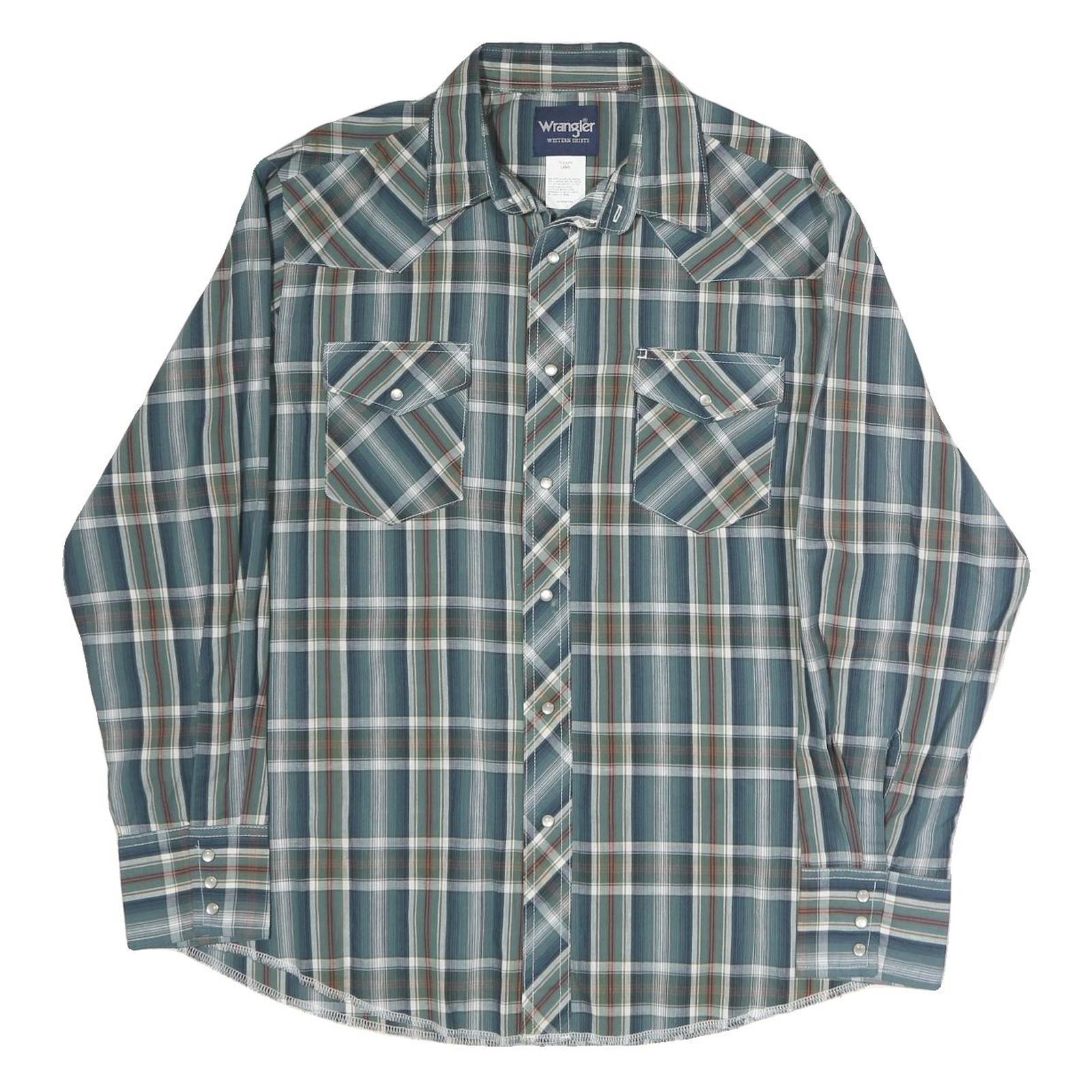 Buy WRANGLER Mens Blue Green & Brown Plaid Western Shirt L Long Sleeve Cotton Casual Refurbished - $45.49 WRANGLER Mens Blue Green & Brown Plaid Western Shirt L Long Sleeve Cotton Casual Refurbished - N/A refurbished available on Cerqular