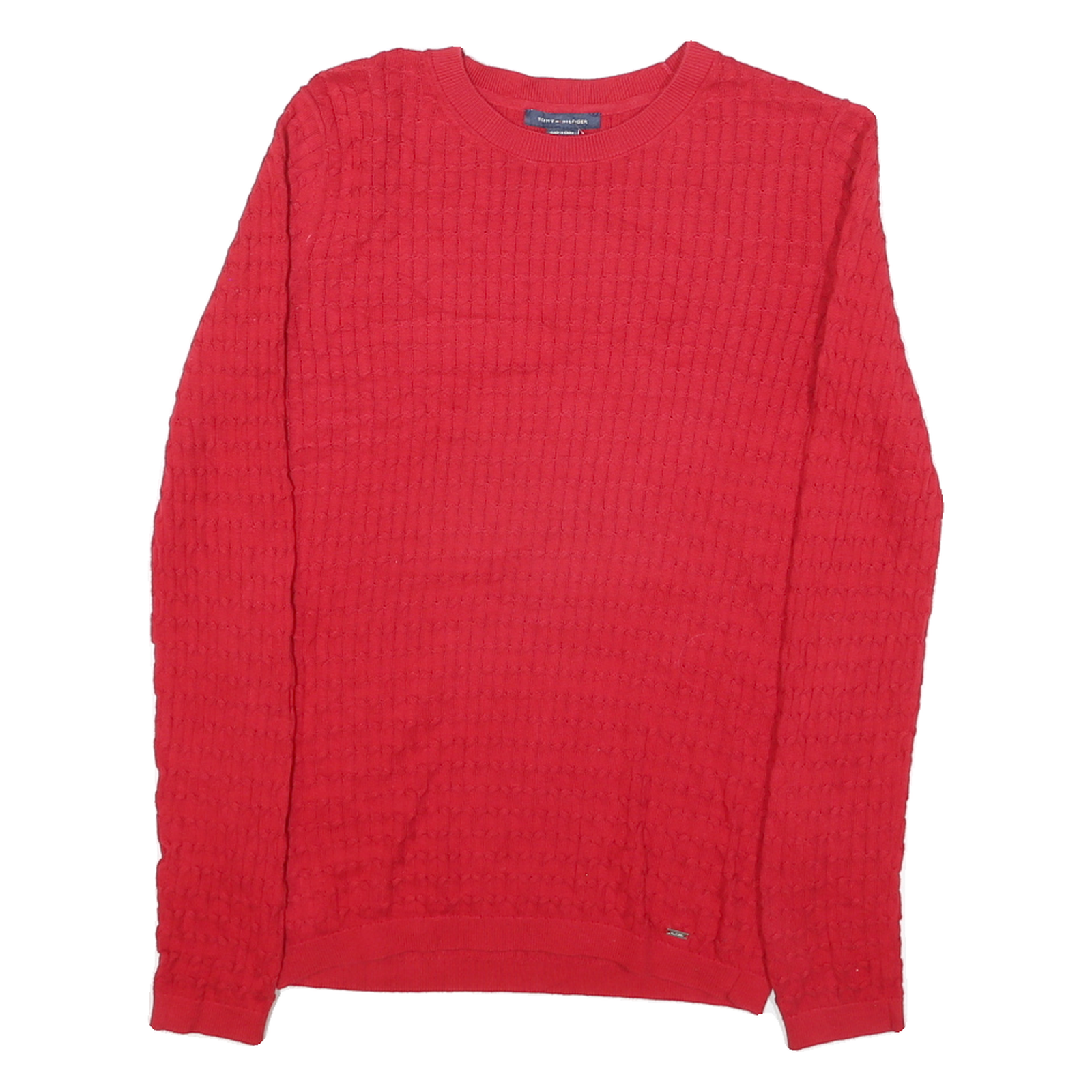 TOMMY HILFIGER Womens Red Patterned Jumper Crew Neck Cable Knit S Cotton Blend Refurbished - N/A refurbished available on Cerqular